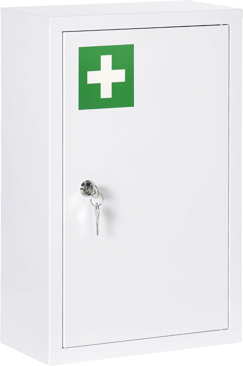 Kleankin medicijnkast met 3 vakken afsluitbaar 40x14x46 cm wit