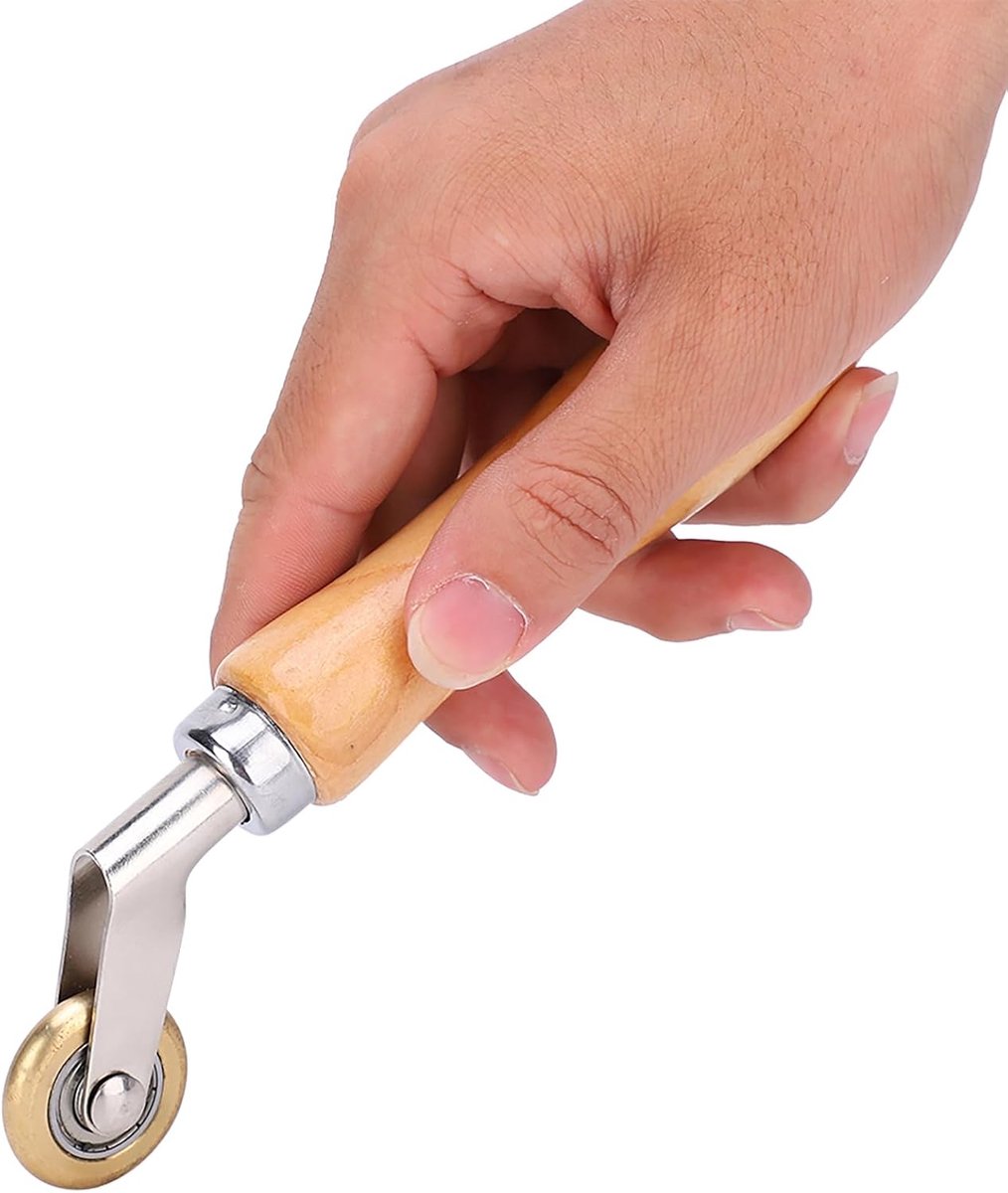Messing Handroller voor Lasmembraannaden, Ergonomisch 5 Inch Houten Handvat, voor PVC en Reclamedoek