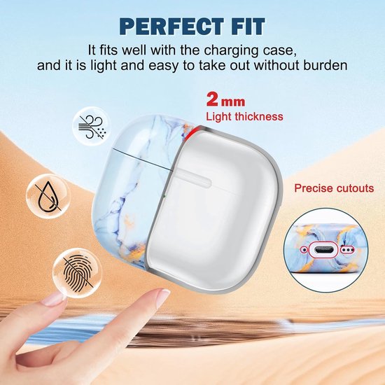 Hoes voor Airpods 4, marmer airpods 4e generatie case harde PC beschermhoes met marmerpatroon ultradunne volledige bescherming stootvast voor AirPods 4 blauw — afbeelding 4