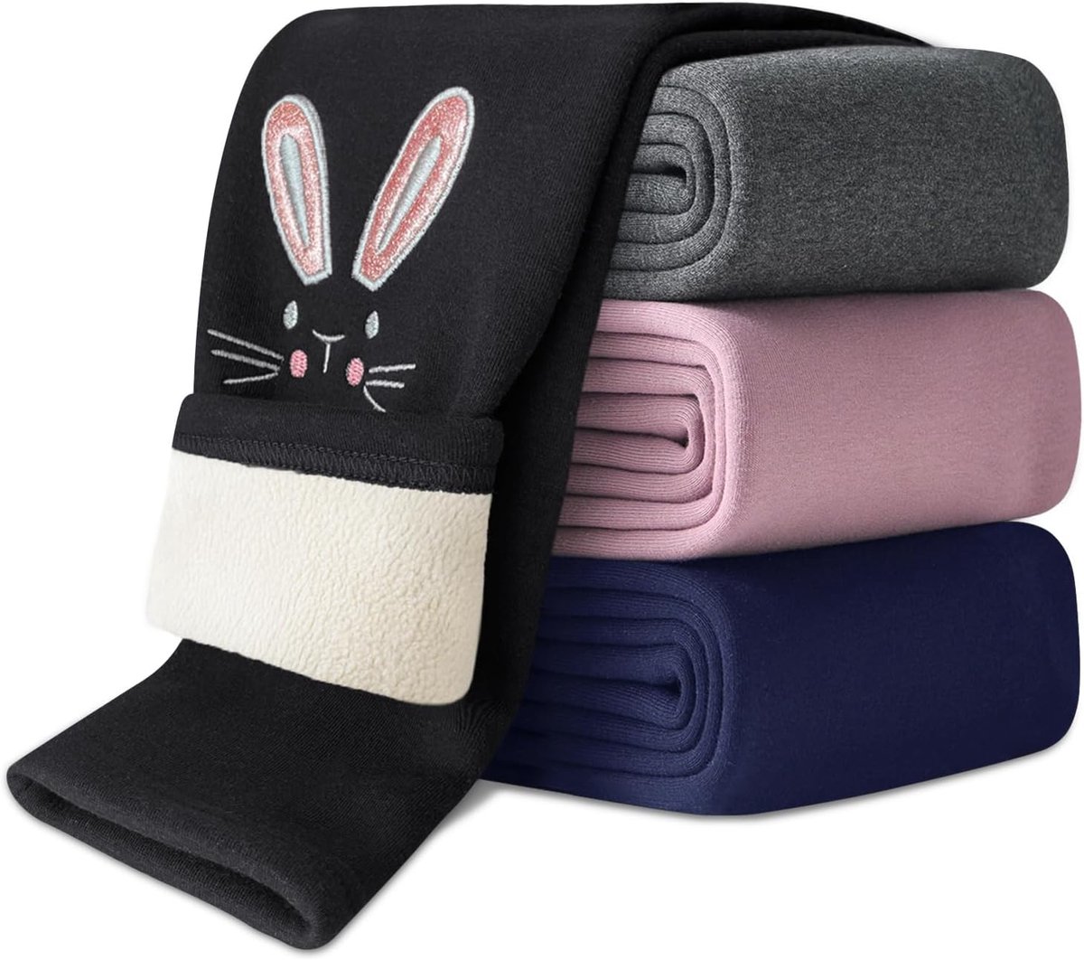 Leggings voor meisjes, gevoerd, thermobroek, warm, winter, katoen, geborduurd haas