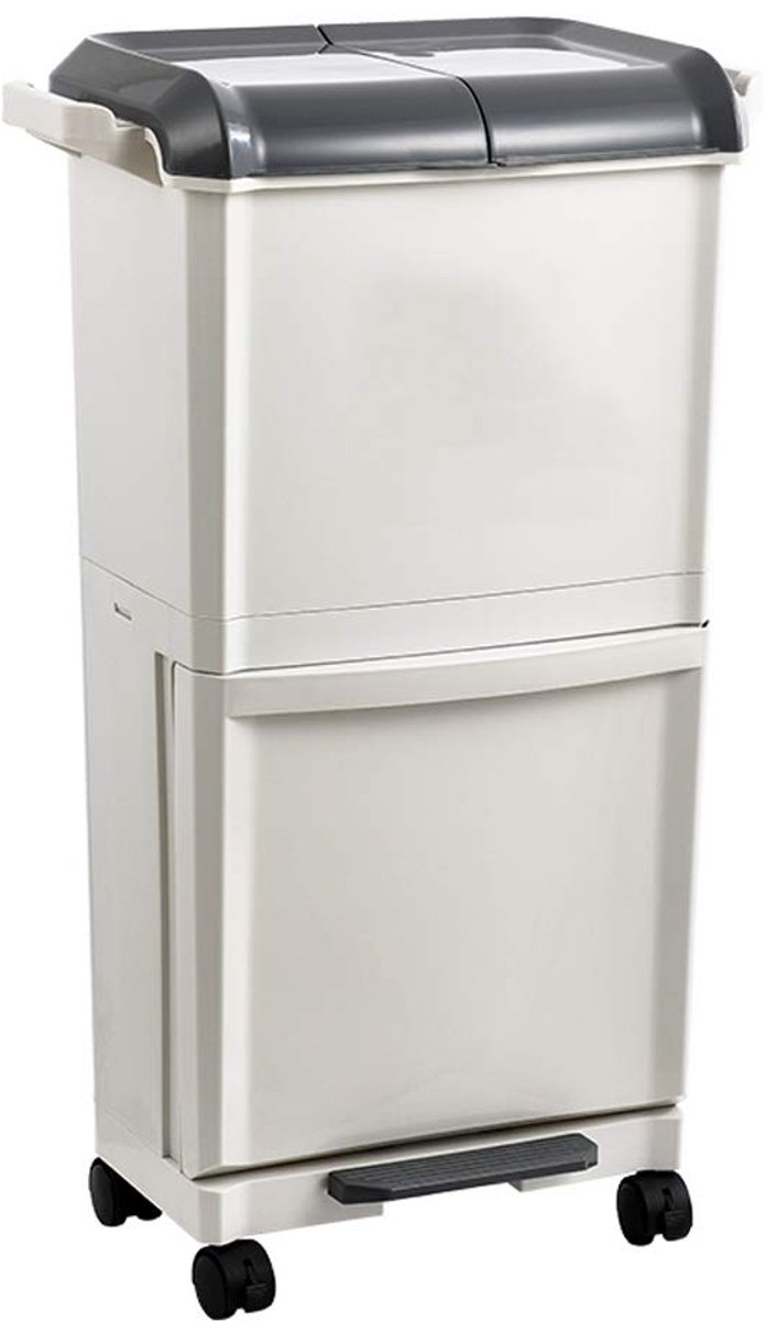 Prullenbak Grote capaciteit Trash Can Double Open Deksel prullenbak for thuiskantoren droge en natte Scheiding vierkante plastic sorteren vuilnisbak Vuilnisbak (Color : Grijs)