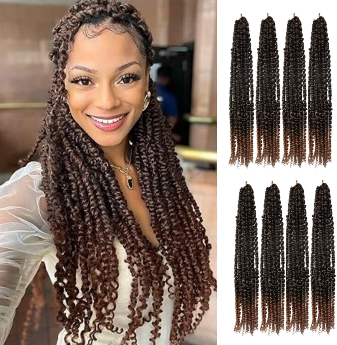 Twist Hair 8 verpakkingen watergolf-gehaakt haar voor lang Boheems haar, vlechten van haar, gehaakt haar, synthetische haarverlengingen (t30 Passion Twist Hair, 35 cm)