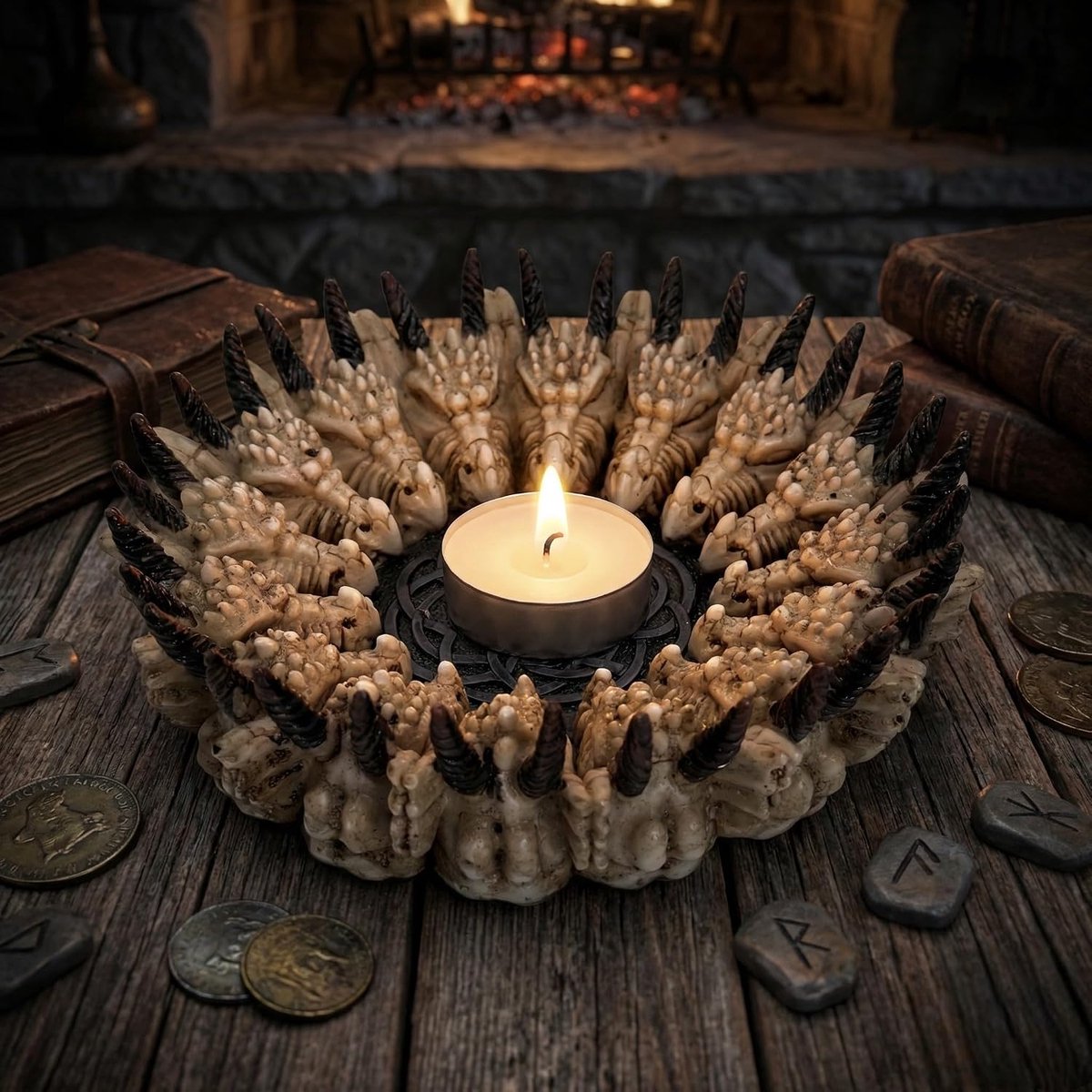 Dailygoods- Theelichthouder met drakenring - Keltische knoop - Decoratie woonkamer - Fantasy design - Polyhars - Diameter 13,5 cm