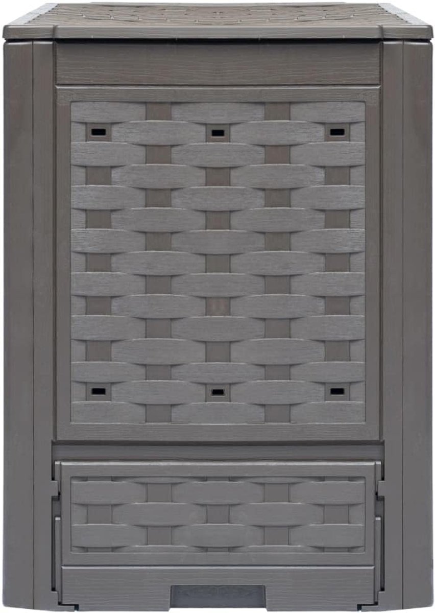 Tuincompostbak, set van 2, 600 l, compostbak van kunststof, rotan-look, 60 x 60 x 83 cm, voor bio-afval, gazonsnijden, tuinafval, bruin
