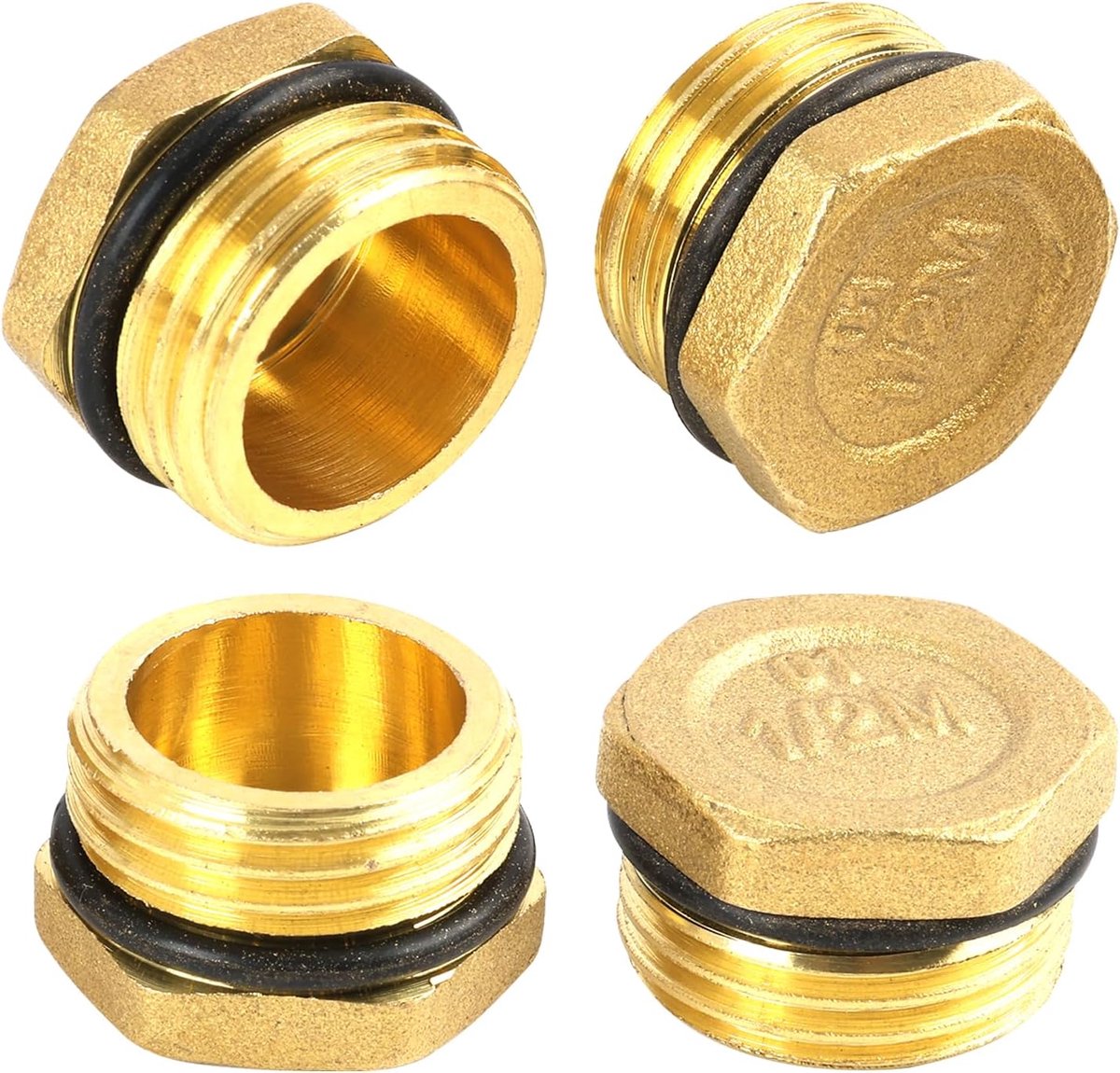 Dailygoods- Messing Stop 1/2 Inch - Set van 4 - Mannelijke Schroefdraad Ø 20 mm - Rubberen Afdichting - Temperatuurbereik - Corrosiebestendig - Buisdo