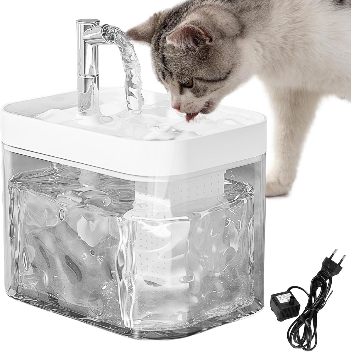 Dailygoods- Kattenfontein 1,5 l - Ultralicht - Drinkfontein met filters - Intelligente uitschakeling - Waterfontein voor huisdieren - Stil.