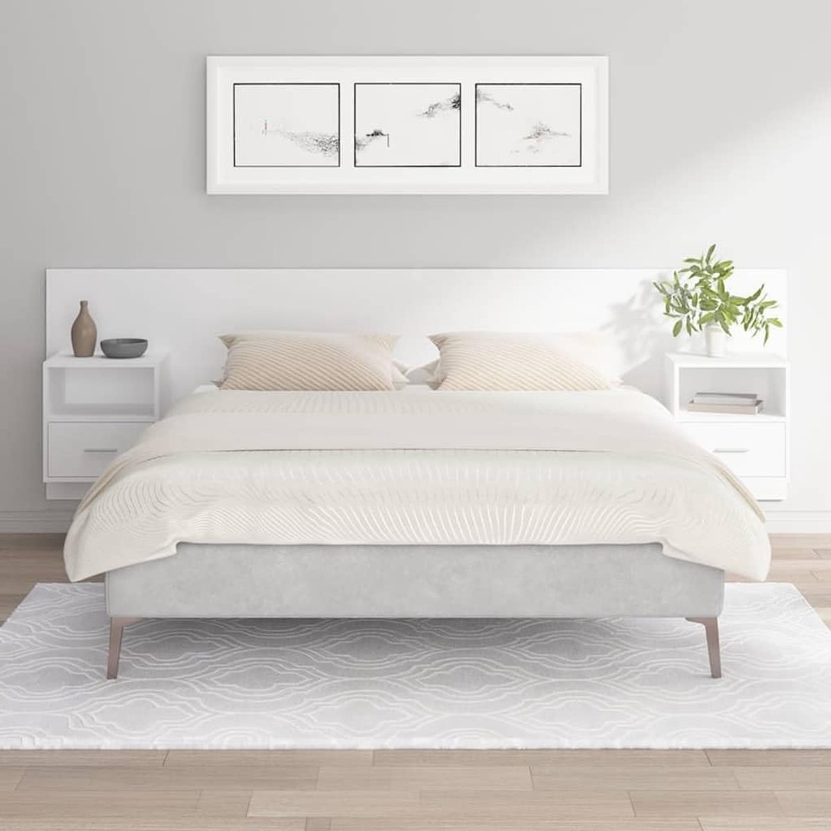 Hoofdeinde met nachtkastjes, wit, houtmateriaal, hoofdeinde voor slaapkamer, slaapkamer, hotels