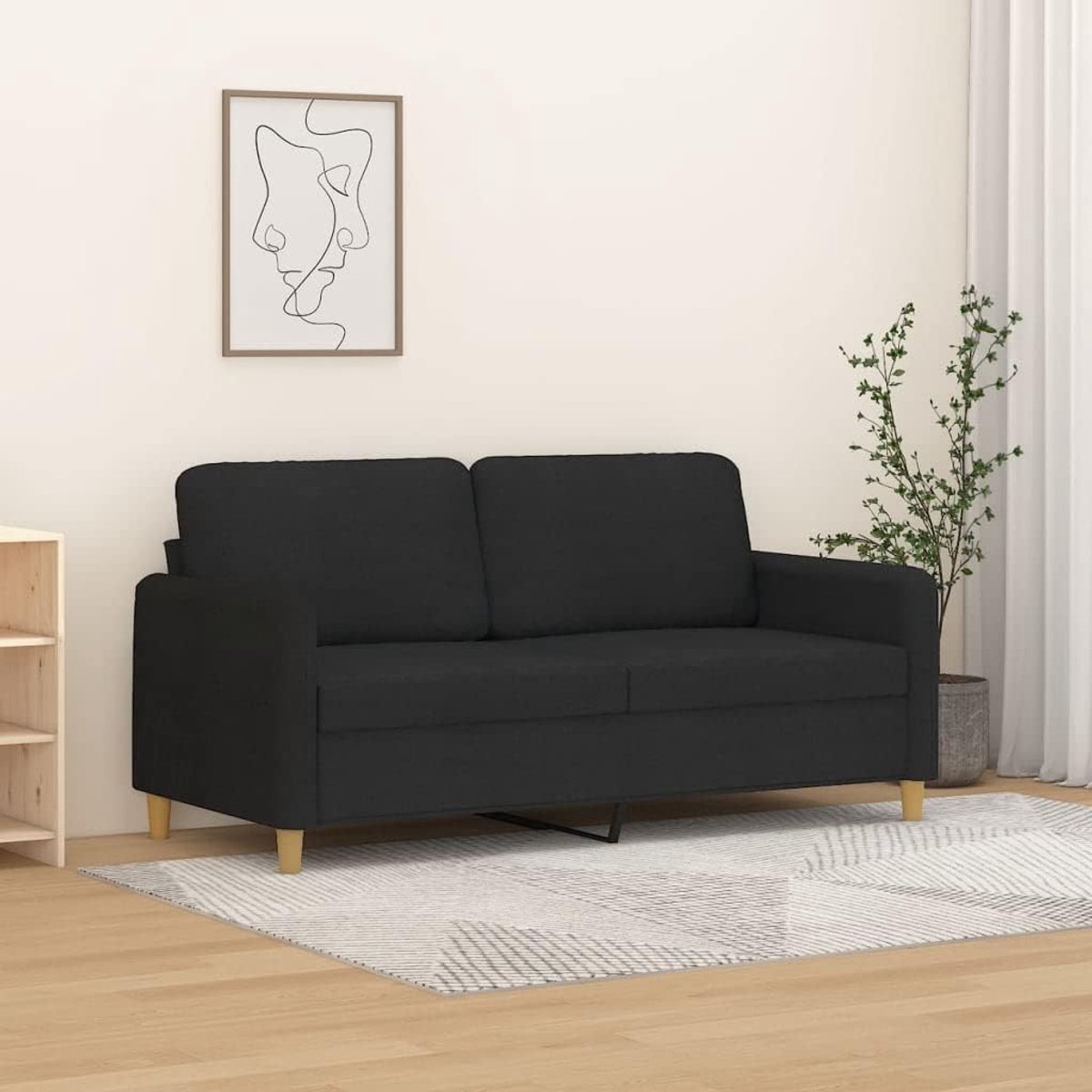 2-zitsbank, gastensofa, slaapbank, bedbank voor woonkamer/woning/kantoor, zwart, 140 cm, stof