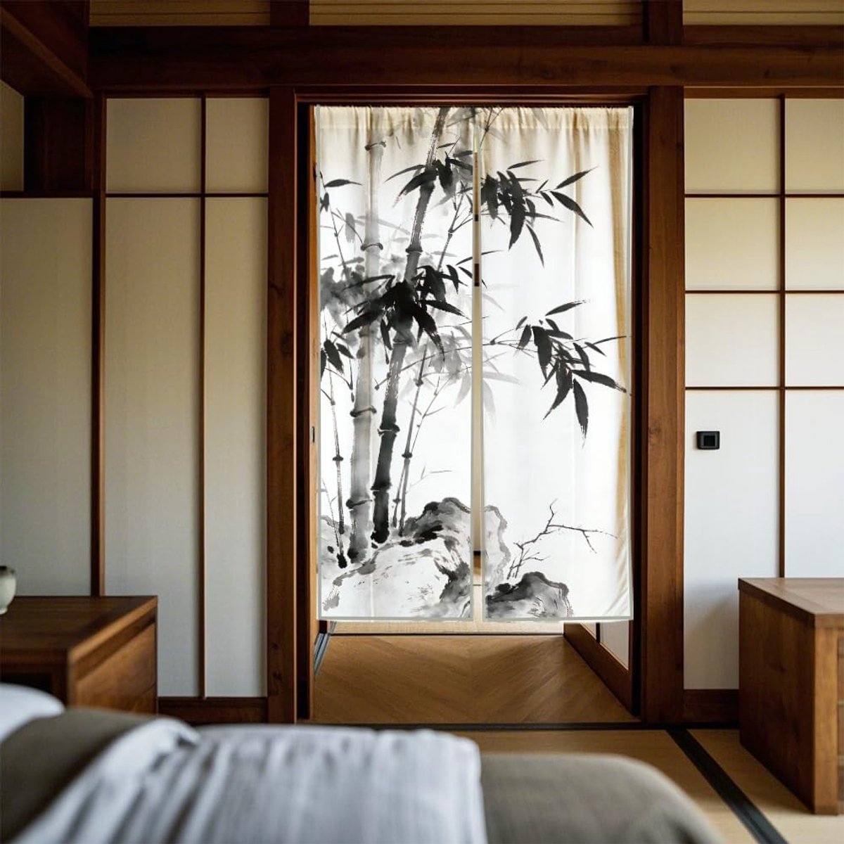 Bamboepatroon, Japanse stijl, polyester, ruimteverdeler voor keuken, raam, woonkamer, 150 x 85 cm