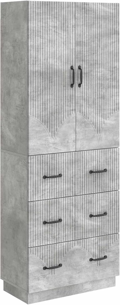 Opbergkast, 2 stuks, 66 x 34,5 x 87 cm, betongrijs, 3 laden, 2 planken, 2 deuren, schuifdeuren, 20 kg per plank, voor woonkamer, kantoor