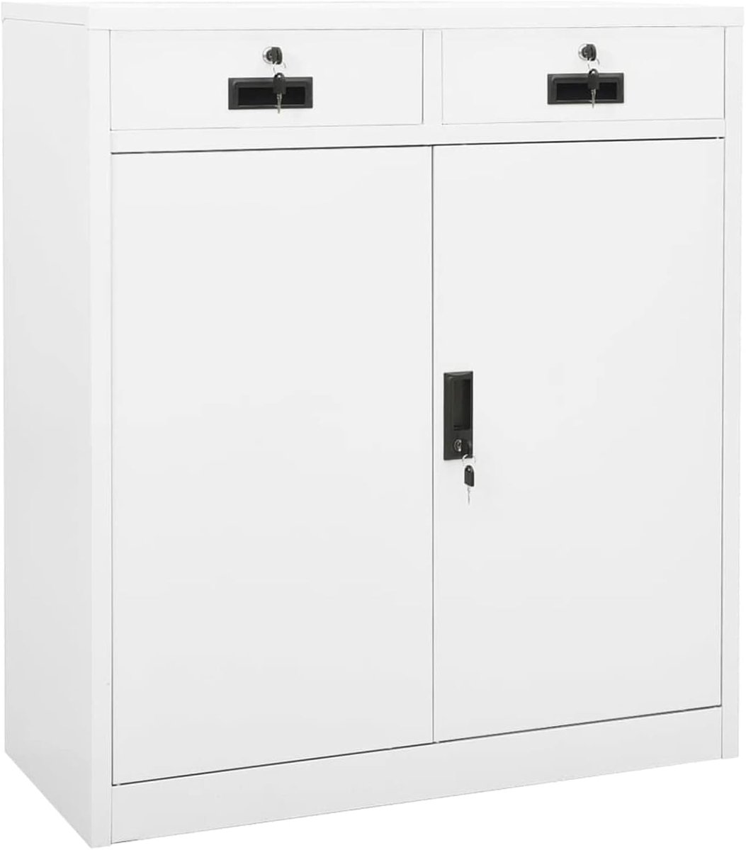 Bureaukast van staal, kast met planken, kast met kantoorsloten, kast voor documenten van metaal, sleutelkast voor kantoormeubels, wit 90 x 40 x 102 cm
