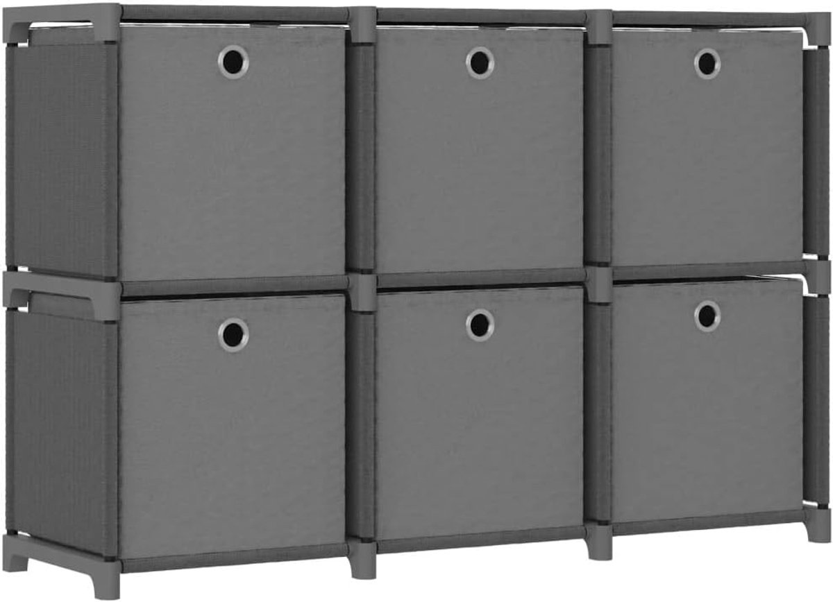 Kubusrek met 6 dozen, boekenkast, opbergrek, boekenplank, boekenplank, plank, geschikt voor kantoor, hal, slaapkamer, werkkamer, grijs, 103 x 30 x 72,5 cm, stof