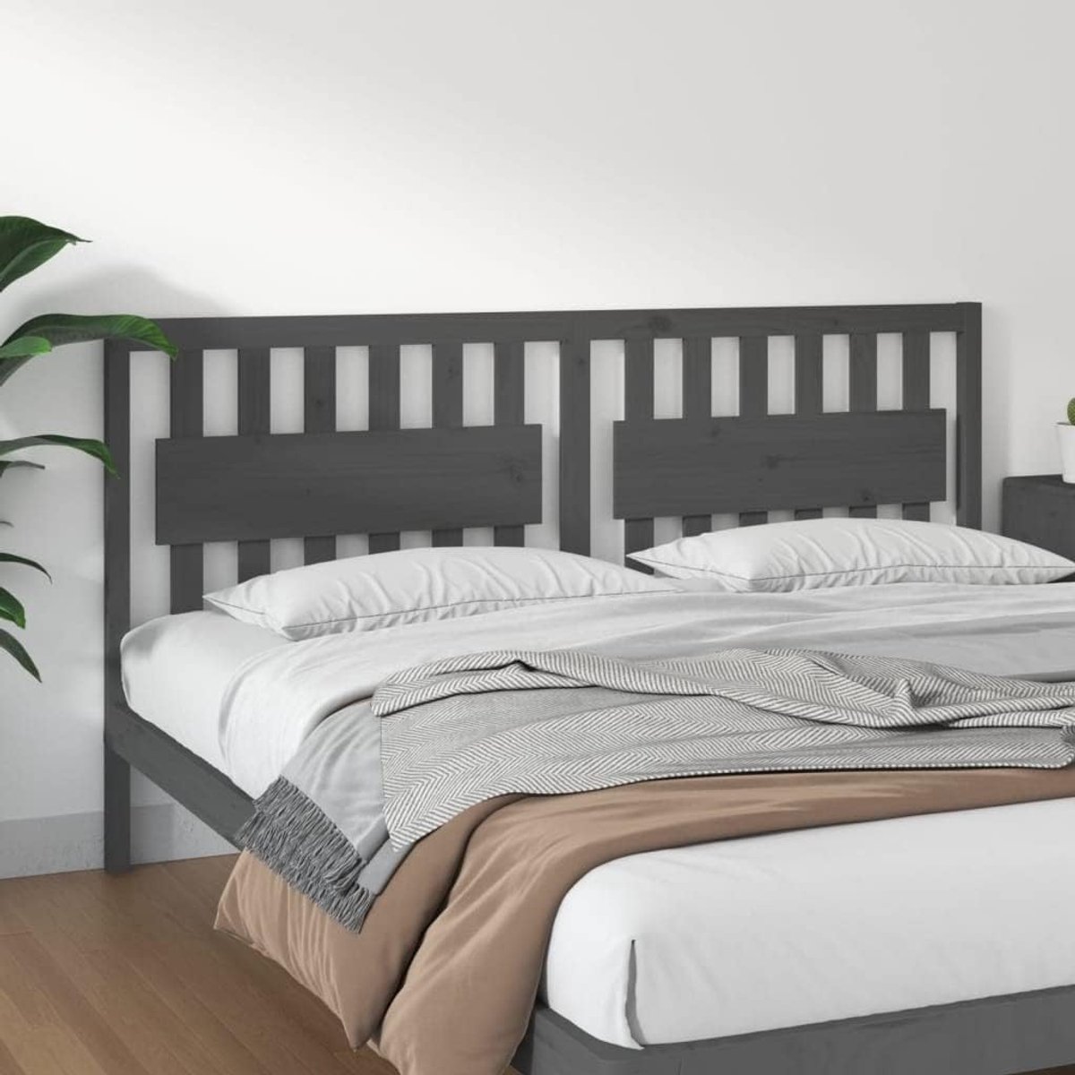 Hoofdeinde, grijs, 185,5 x 4 x 100 cm, massief grenen, hoofdeinde voor slaapkamer, hotel, hoofdeinde, werkkamer, voor slaapkamer, tweede slaapkamer, hotel