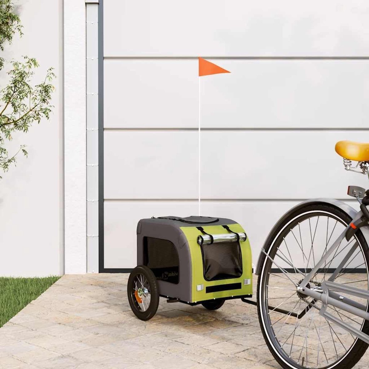 Fietskar voor honden met stalen frame, huisdieraanhanger voor fietsen, aanhanger voor kleine honden en katten, groen en grijs