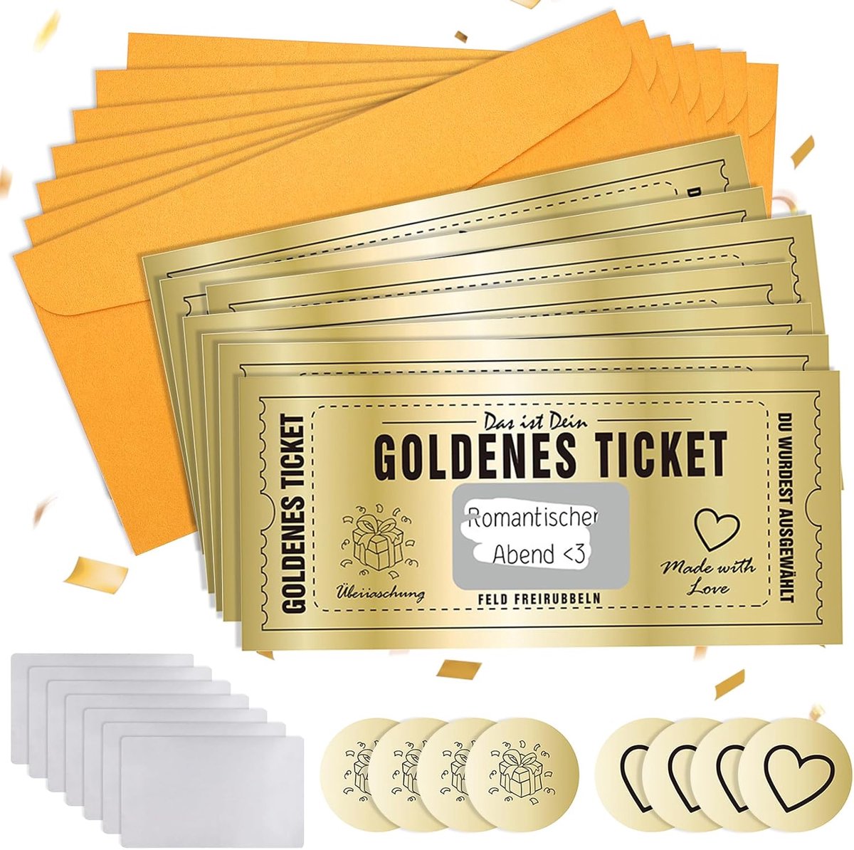 Gouden ticket cadeaubon om zelf in te vullen met krasstickers, krasloze wensvoucher, cadeaubon, gouden ticket, verjaardagskaart voor vriendin, moeder, kind, 7 stuks