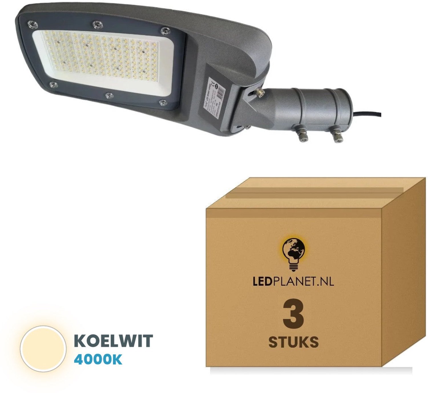 Tsong LED straatverlichting 100W - Doos 3 stuks - Koelwit 4000K - 16.000 lm - zonder sensor - IP66 - IK10 - 230V