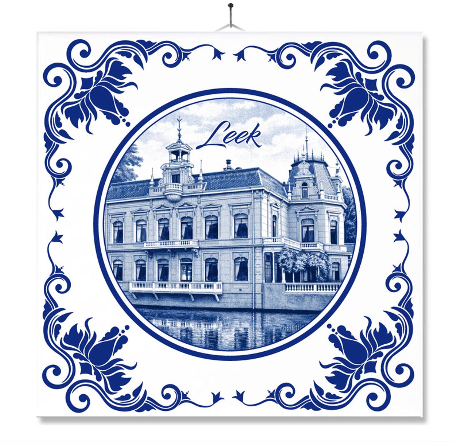MC Living Tegel Met Opdruk | Leek | Delft Blauw | Cadeau | Inclusief Geschenkdoos | Standaard | Ophangsysteem