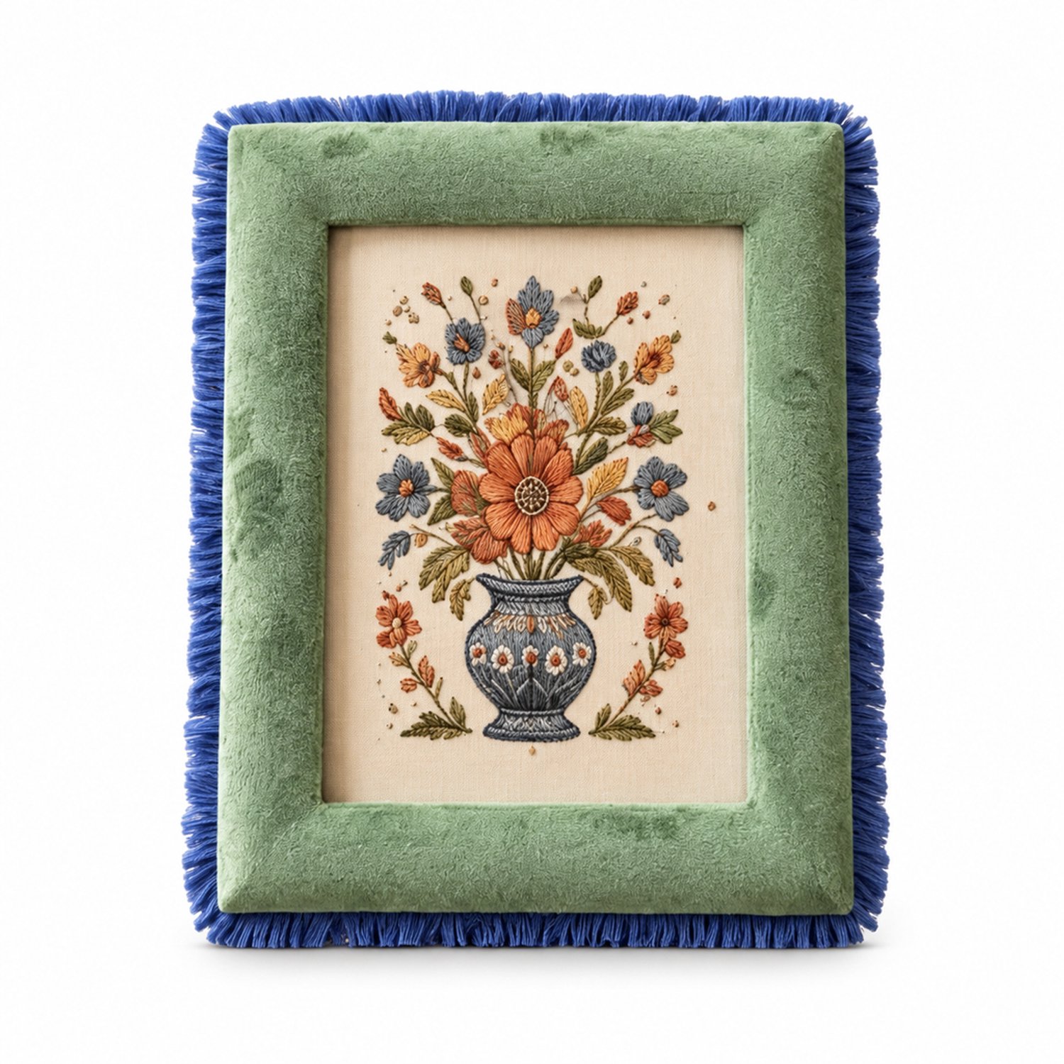 SWGOTA Fluwelen fotolijst met franjes voor foto's van 20 x 25 cm, buitenmaat 31 x 35 cm, horizontaal en verticaal neer te zetten, met glas en decoratieve afbeelding Donkergroen