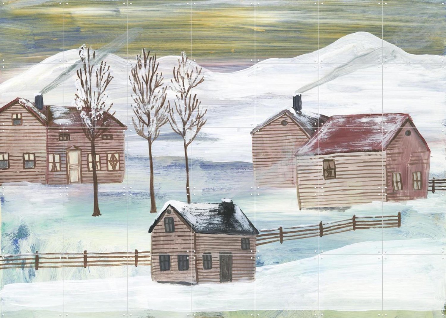 IXXI Dans La Campagne En Hiver, Nathalie Lété - 140 x 100 cm - Grote wanddecoratie en posters - Schilderijen, Gang, Woonkamer, Sneeuw, Winter Wit