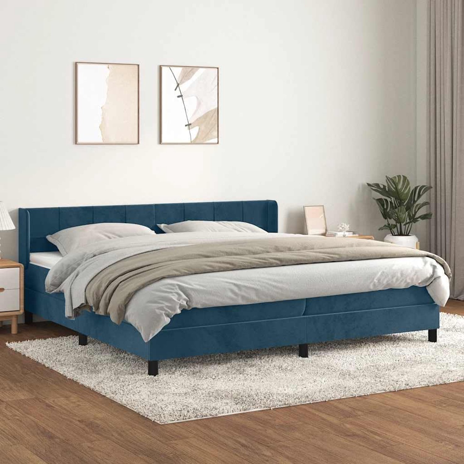 Zacht hoofdbord verstelbaar pocketvering 200x200 donkerblauw