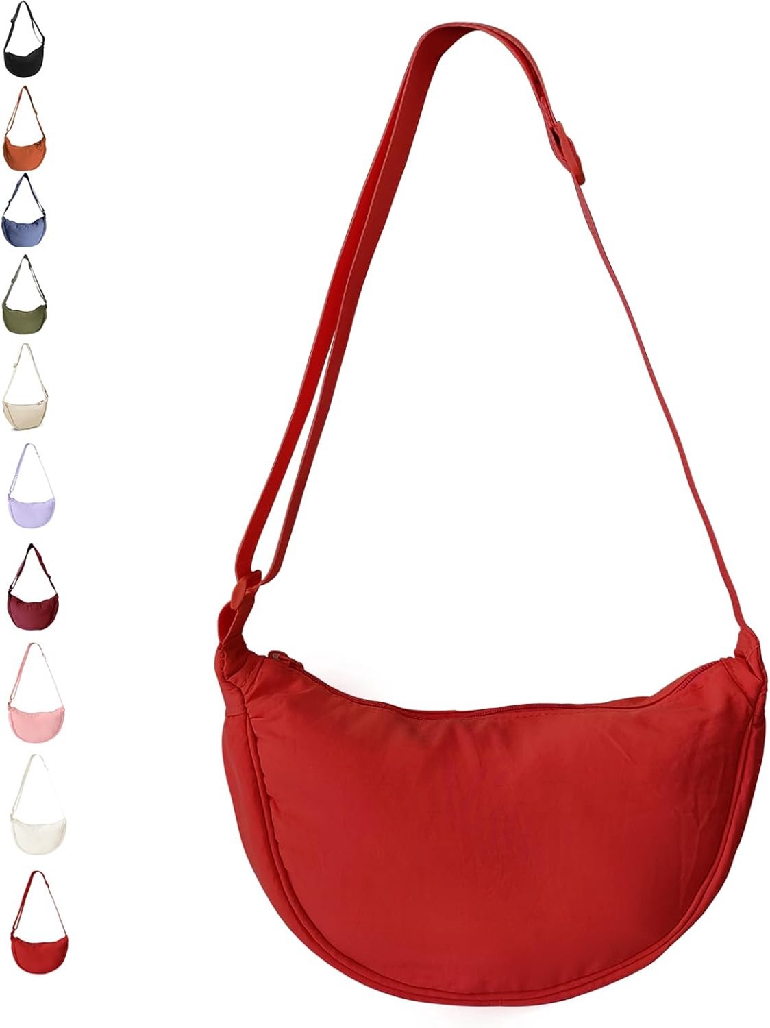 Dames halve maan schoudertas, hobo halve maan tas, nylon crossbody maantas, halve maan crossbody schoudertas met - Vemera