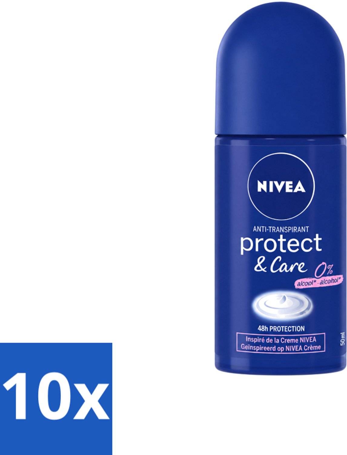 10 x Nivea - Protect & Care - Deodorant - Roll-On - 50 ml - Voordeelverpakking - 10 stuks