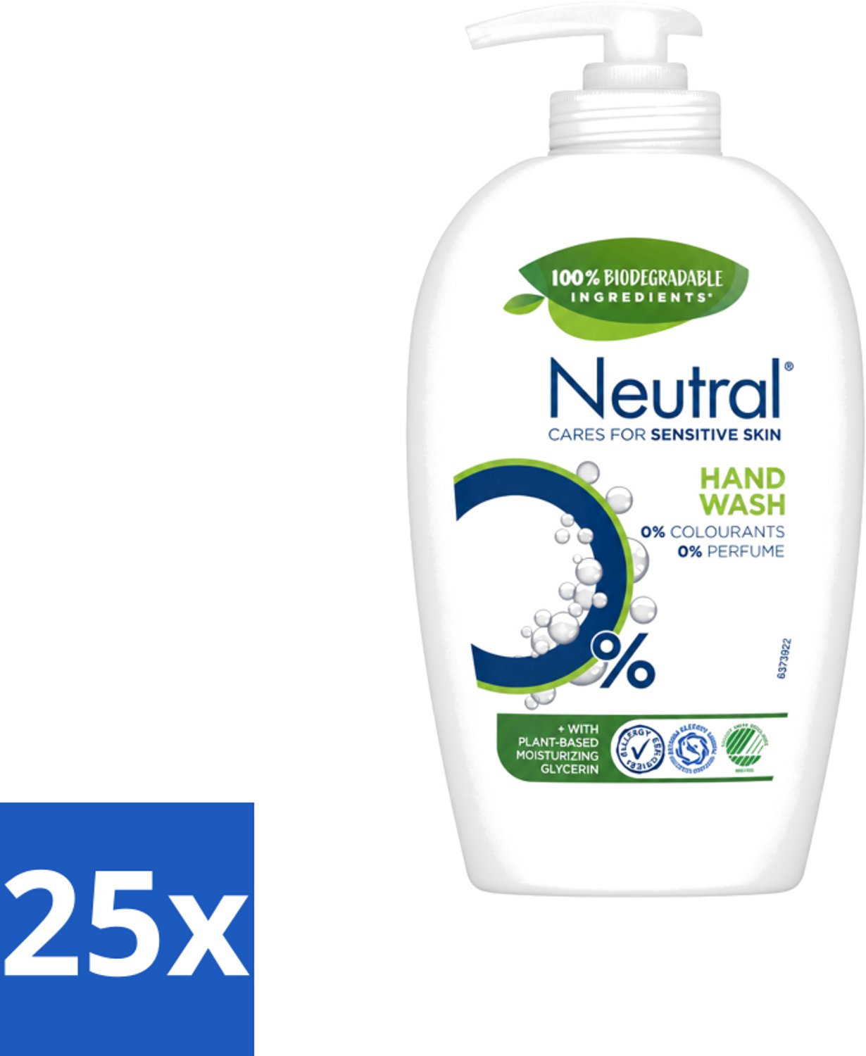 25 x Neutral - Vloeibare Handzeep - Gevoelige Huid - 0% Parfum & Kleurstof - 100% Biologisch Afbreekbaar - 250 ml - Voordeelverpakking - 25 stuks