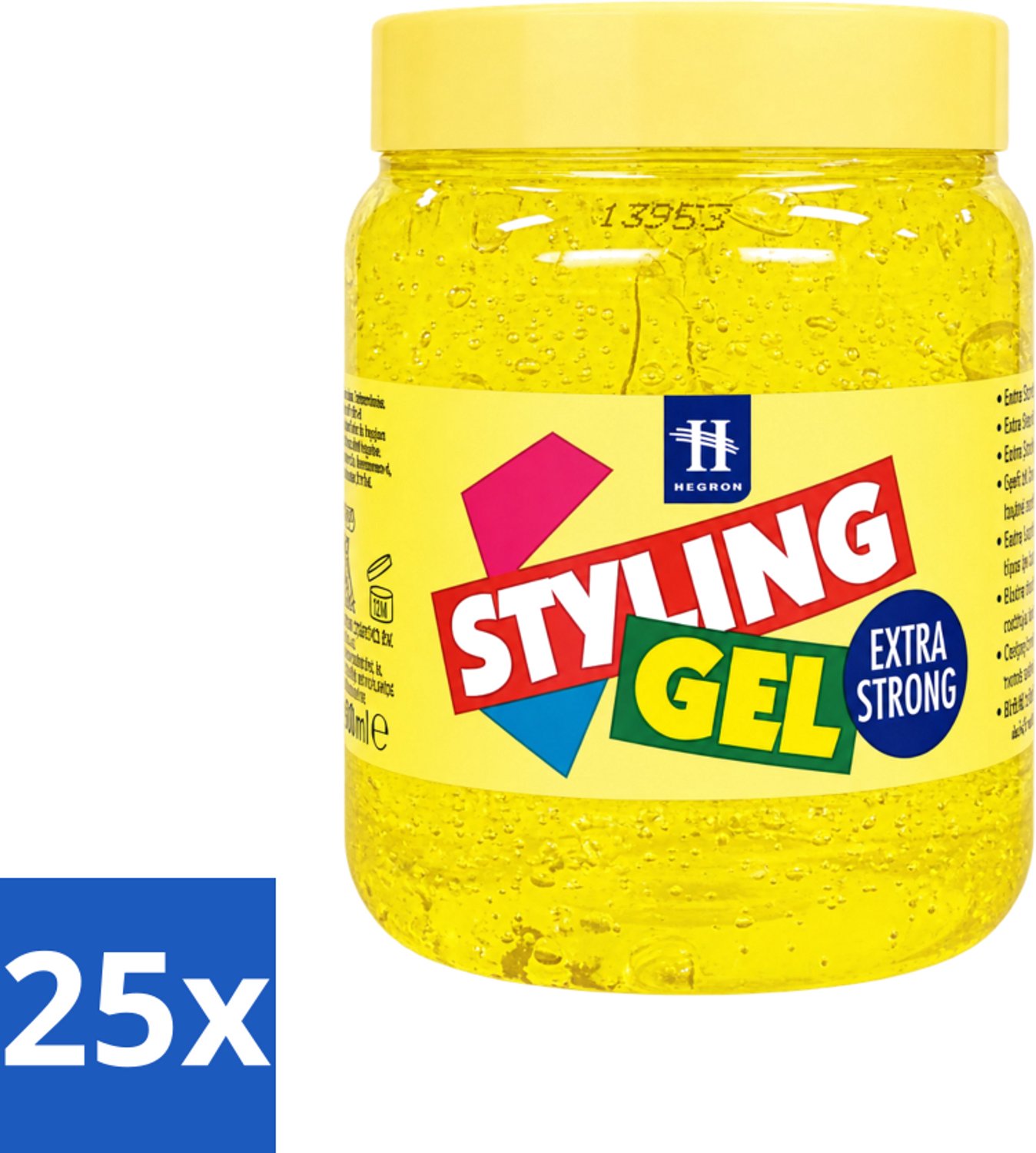 25 x Hegron - Styling Haargel - Extra Strong - Voor Sterke Fixatie - 500 ml - Voordeelverpakking - 25 stuks