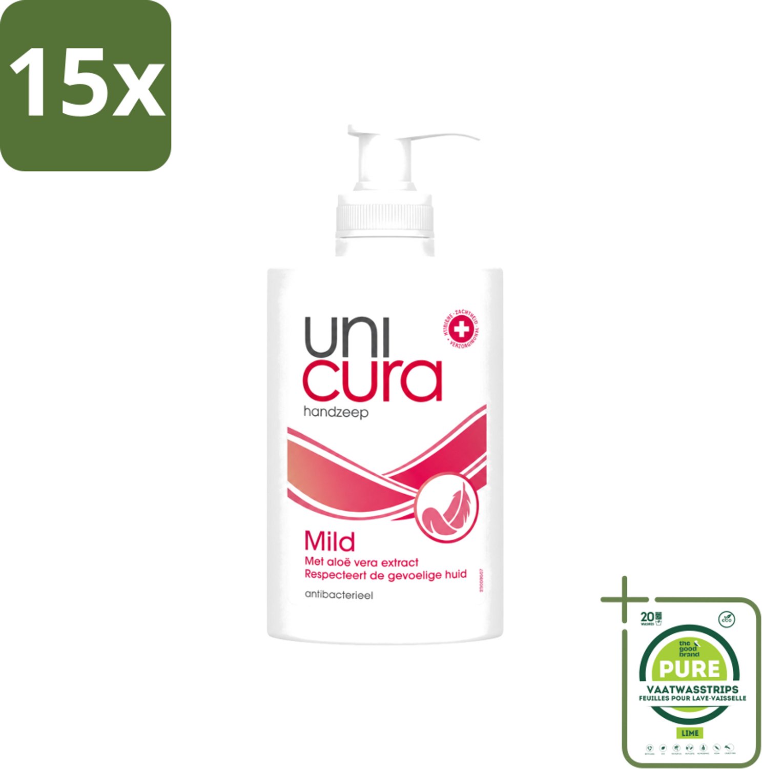 15 x Unicura - Vloeibare Zeep Mild - Verzachtend - 250 ml - Grootverpakking - Vaatwasstrips - Handzeep - Antibacterieel - Milde Handzeep - Handen Reinigen - Hygiëne