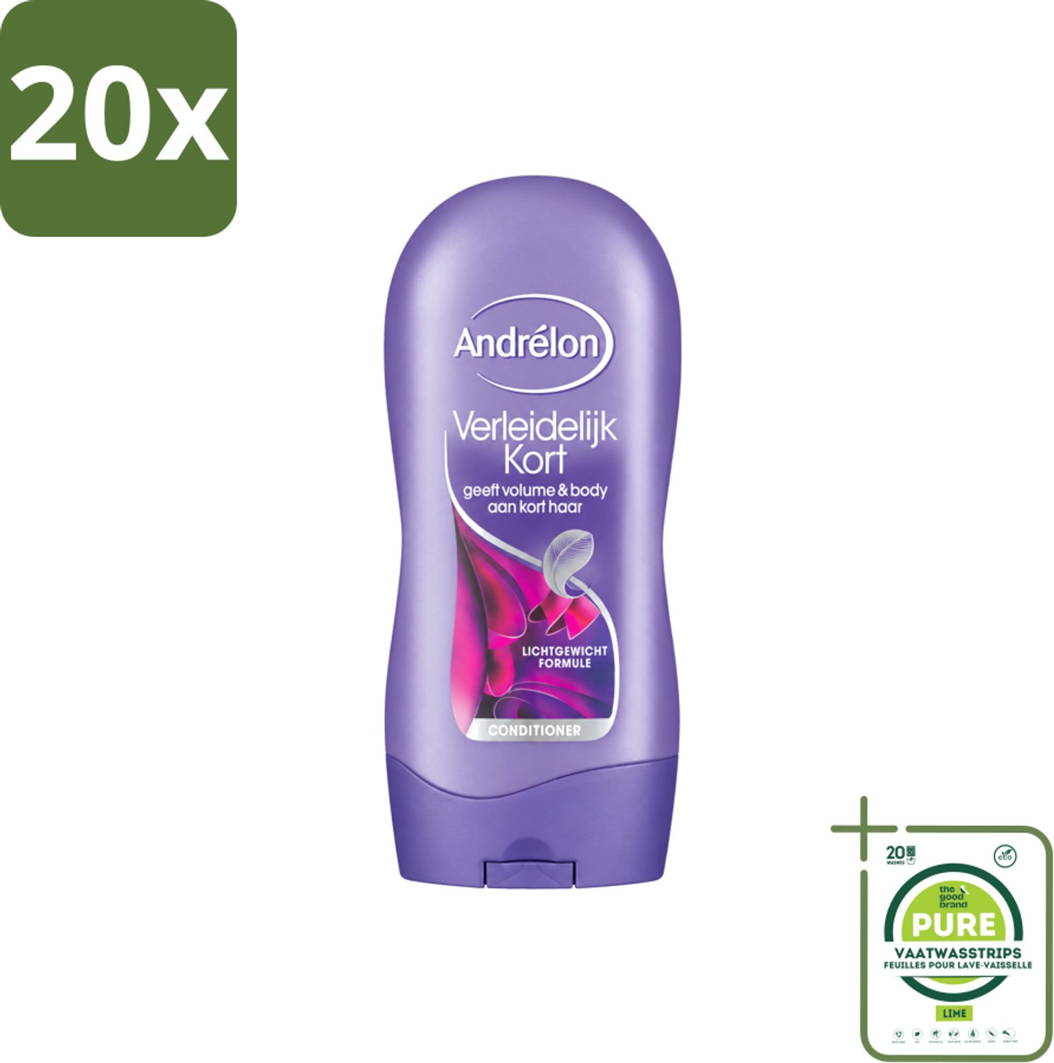 20 x Andrélon - Verleidelijk Kort - Conditioner - Voor Kort Haar - 300 ml - Grootverpakking - Vaatwasstrips - Kort Haar Conditioner - Volume Voor Kort Haar - Verzorging Kort Haar - Luchtig Haar - Voedend Haar