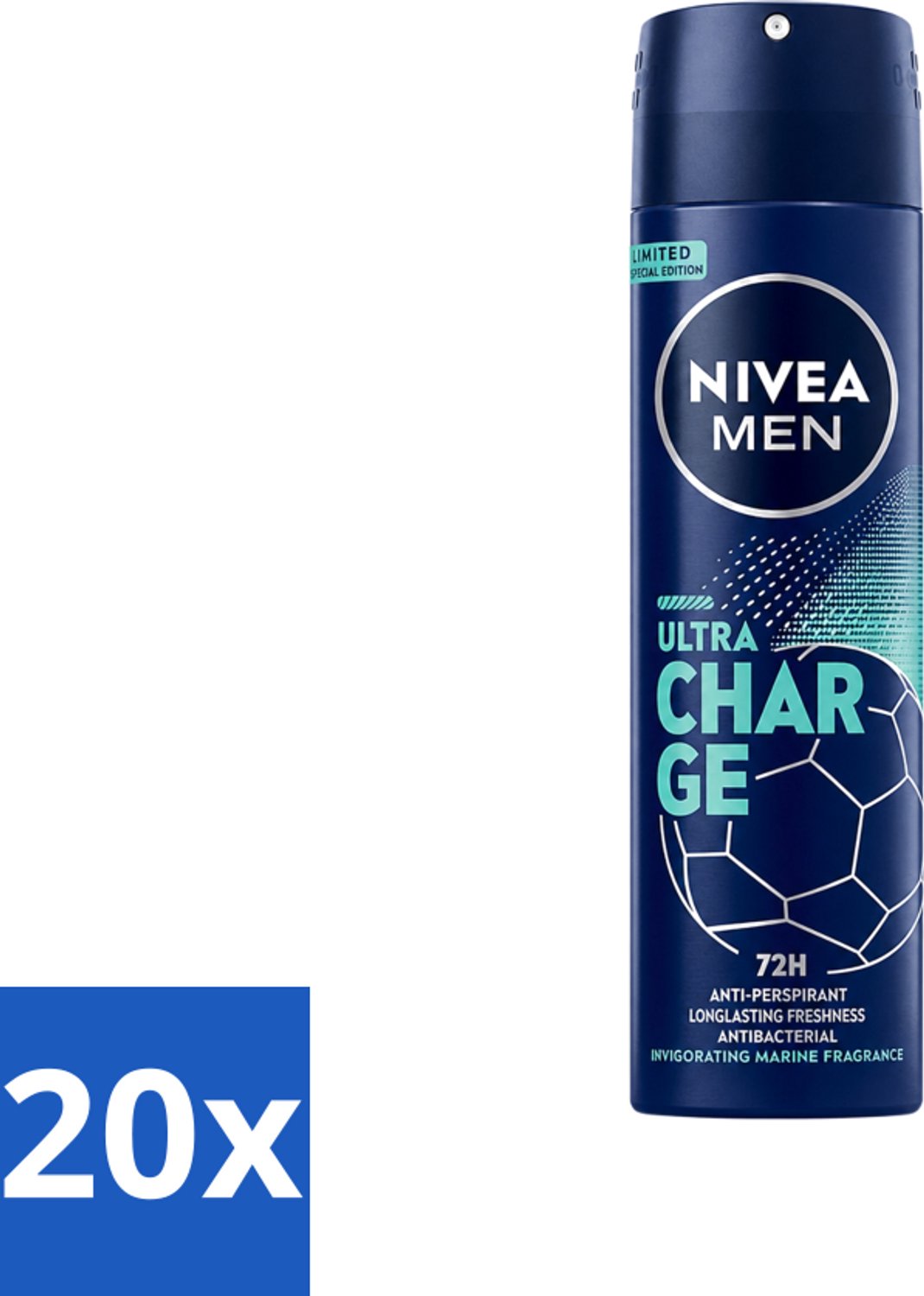 20 x Nivea - Men - Deodorant - Spray - Ultra Charge - 150 ml - Voordeelverpakking - 20 stuks