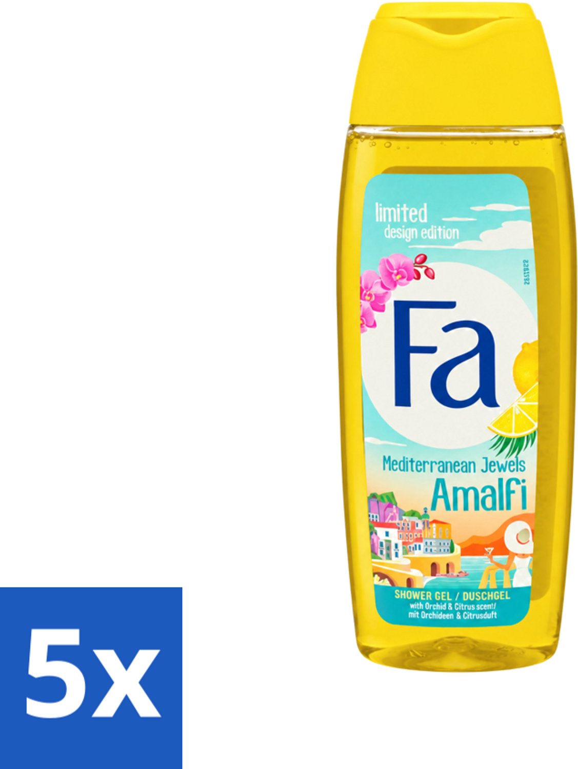 5 x Fa - Douchegel - Mediterranean Jewels Amalfi - Orchidee & Citrus - Frisse & Tropische Geur - Verfrissend - 250 ml - Voordeelverpakking - 5 stuks