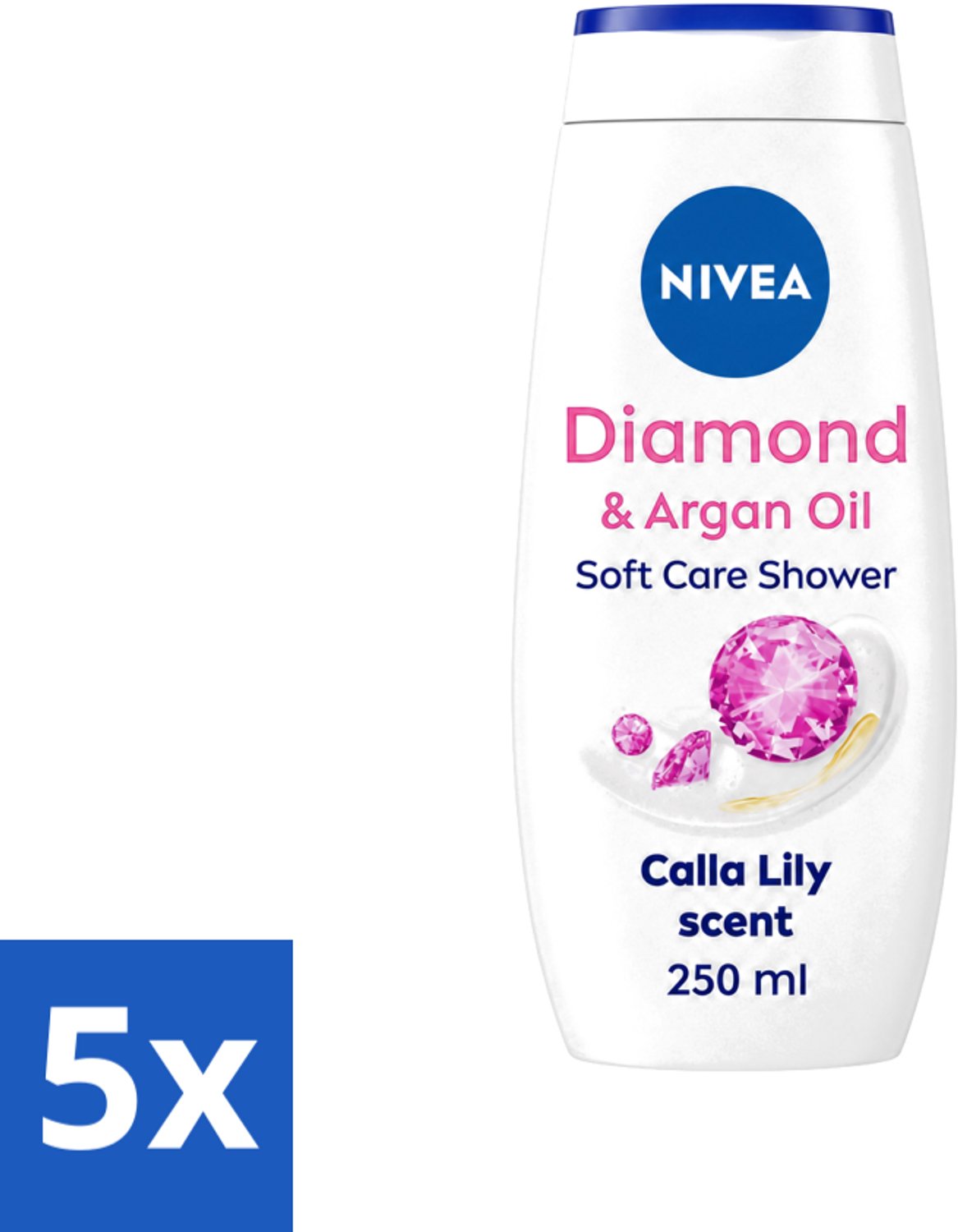 5 x Nivea - Diamond Touch Douchegel - Sensuele Leliegeur - 250 ml - Voordeelverpakking - 5 stuks