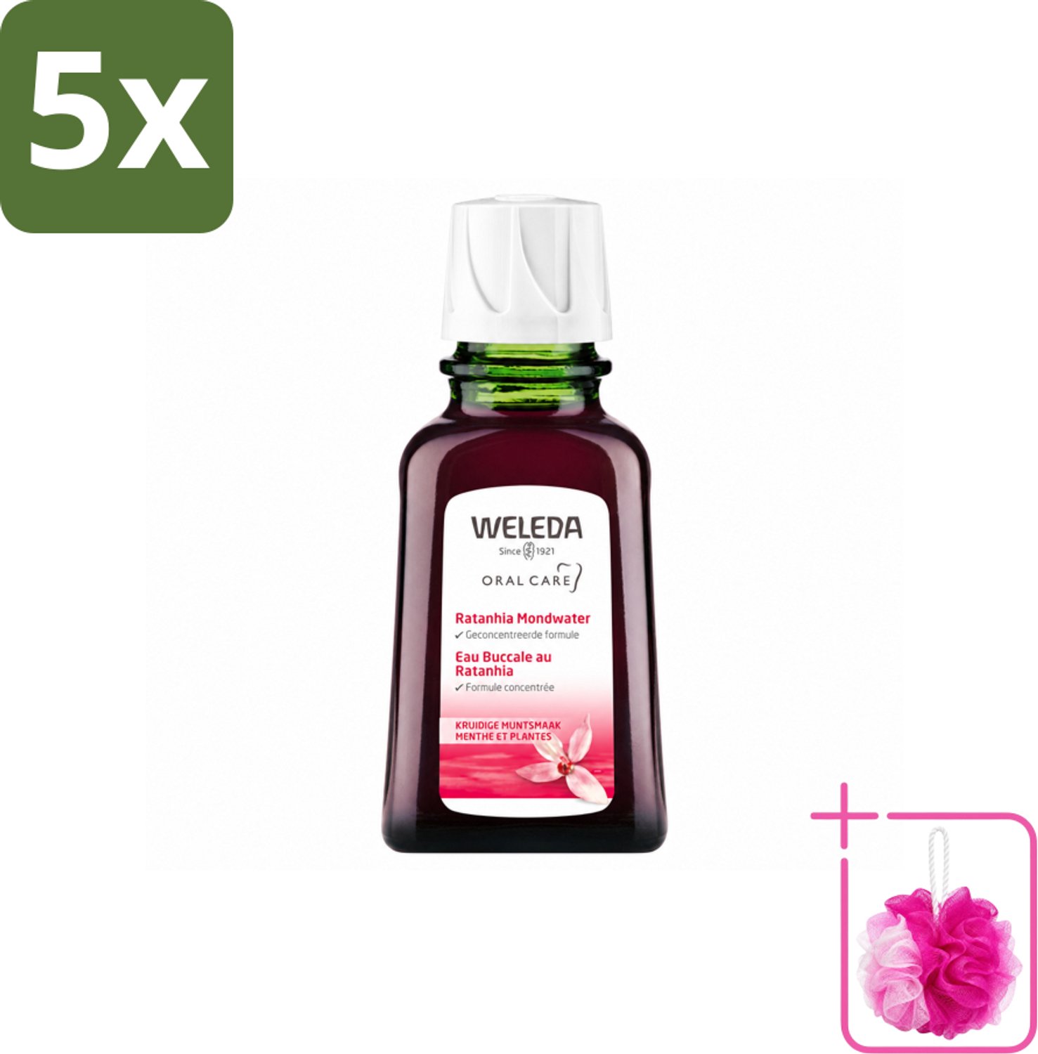 5 x WELEDA - Mondwater geconcentreerd - Ratanhia - 50 ml - Bulkverpakking - Mondwater - Douchemop - Tandvlees verzorging