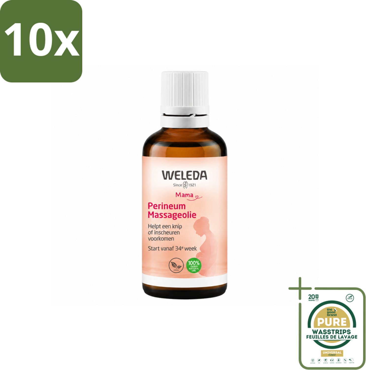 10 x WELEDA - Perineum massageolie - Mama & Baby - 50 ml - Wasstrips - Perineum Massageolie - Zwangerschap - Bevalling - Huidverzorging - Natuurlijke Olie