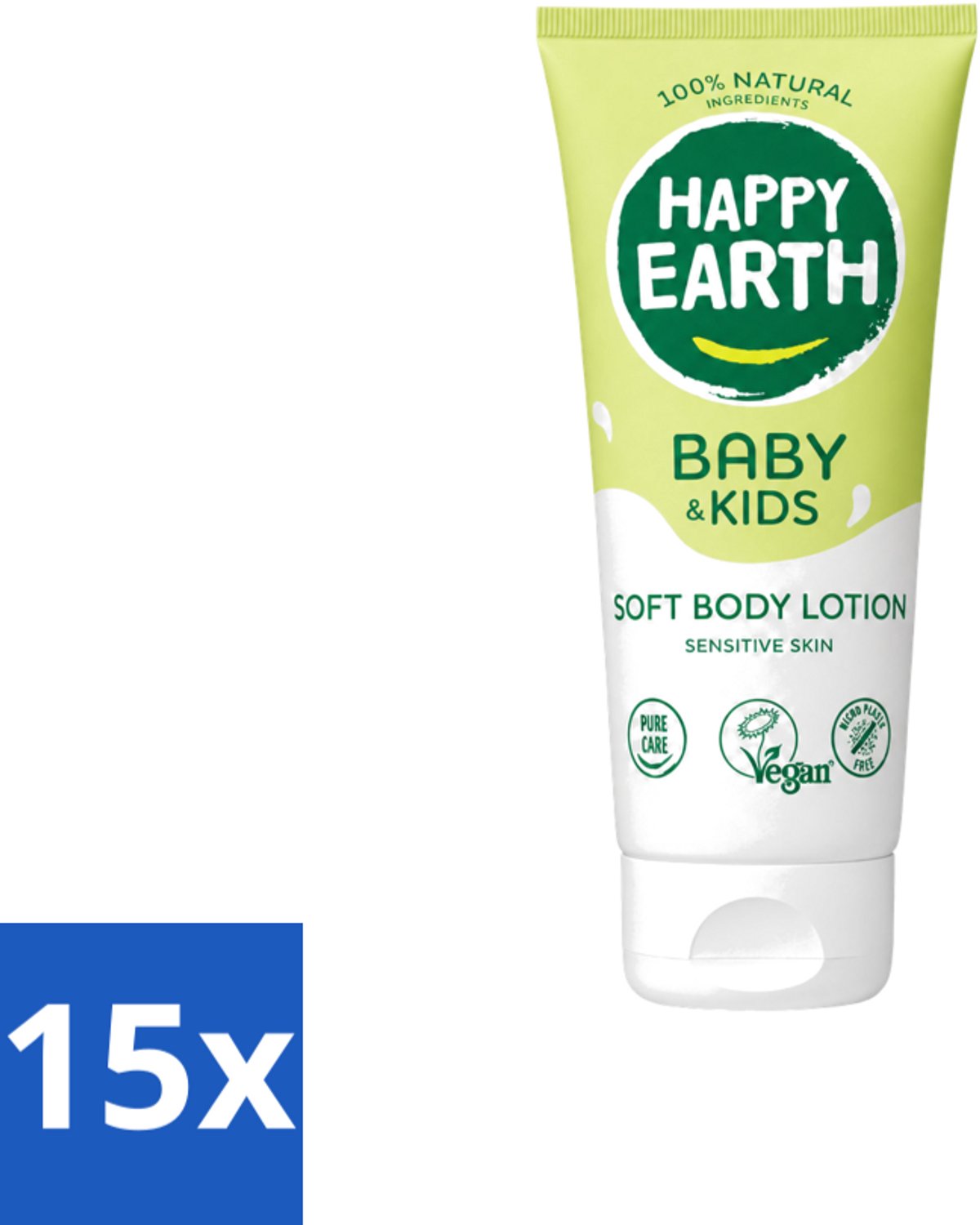 15 x Happy Earth – Bodylotion – 100% Natuurlijk Baby & Kids – 200 ml - Voordeelverpakking - 15 stuks