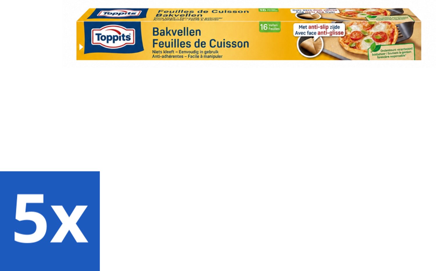 5 x Toppits – Bakpapiervellen – 16 vellen - Voordeelverpakking - 5 stuks