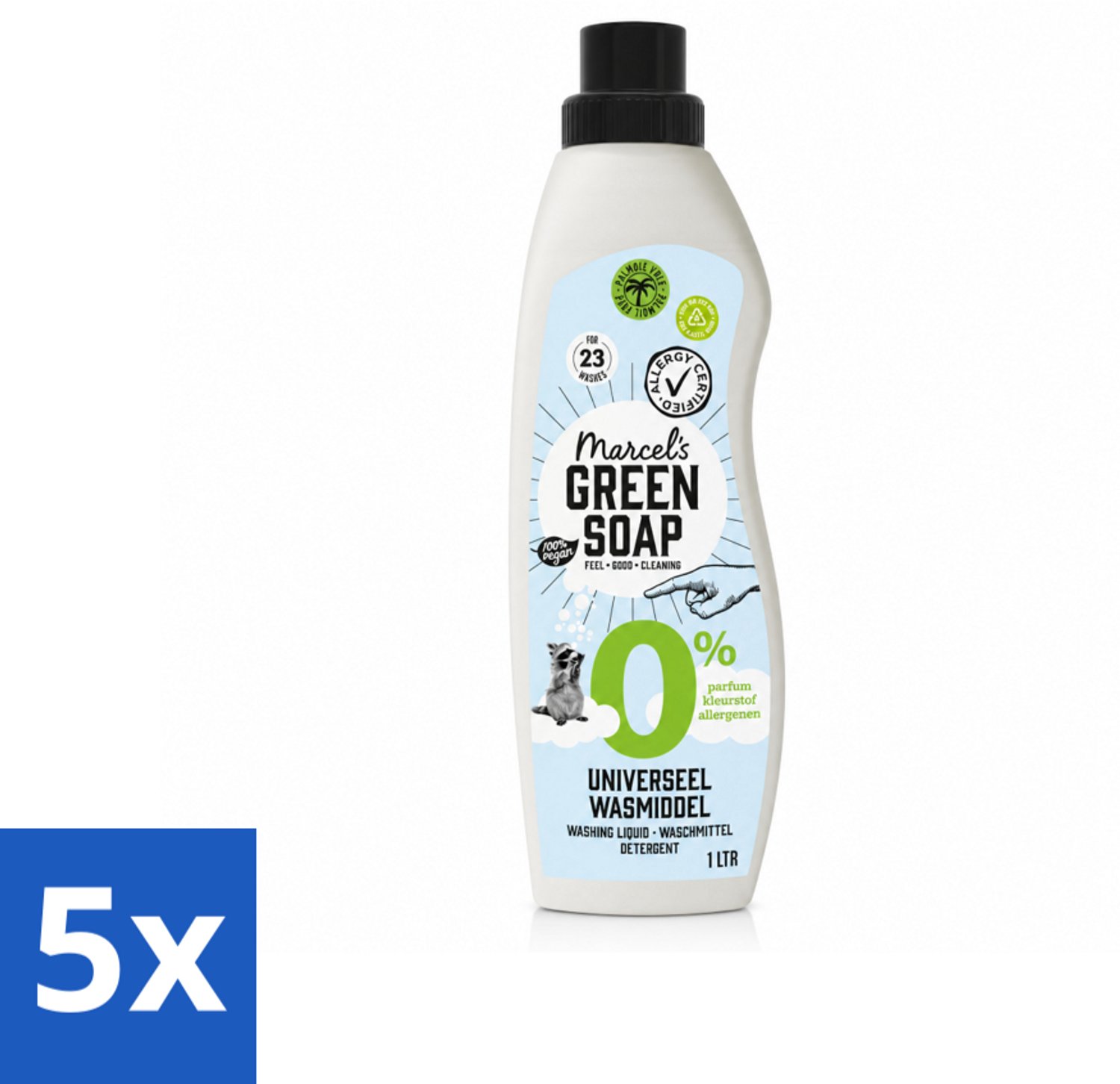 5 x Marcel’s Green Soap – Wasmiddel – Universeel - 0% – Zonder parfum en kleurstof – 1 liter - Voordeelverpakking - 5 stuks