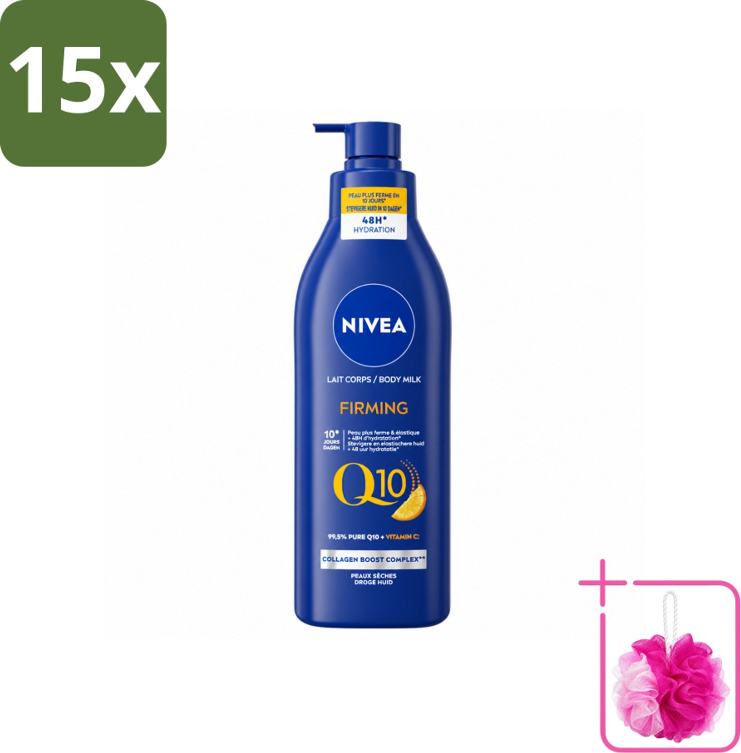 15 x Nivea - Q10 - Verstevigende Bodylotion met Pomp - Vitamine C - 48 uur Hydratatie - Voor Droge Huid - 400 ml - Bulkverpakking - Droge huid verzorging - Douchemop - Verstevigende bodylotion