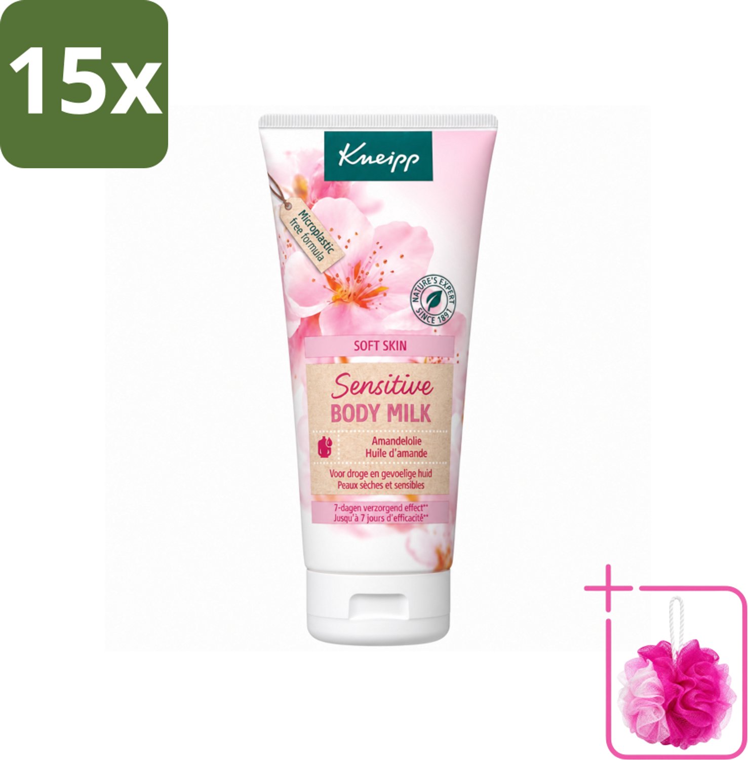15 x Kneipp - Body lotion - Soft Skin - Amandelbloesem - 200 ml - Bulkverpakking - Gevoelige huid verzorging - Douchemop - Droge huid verzorging