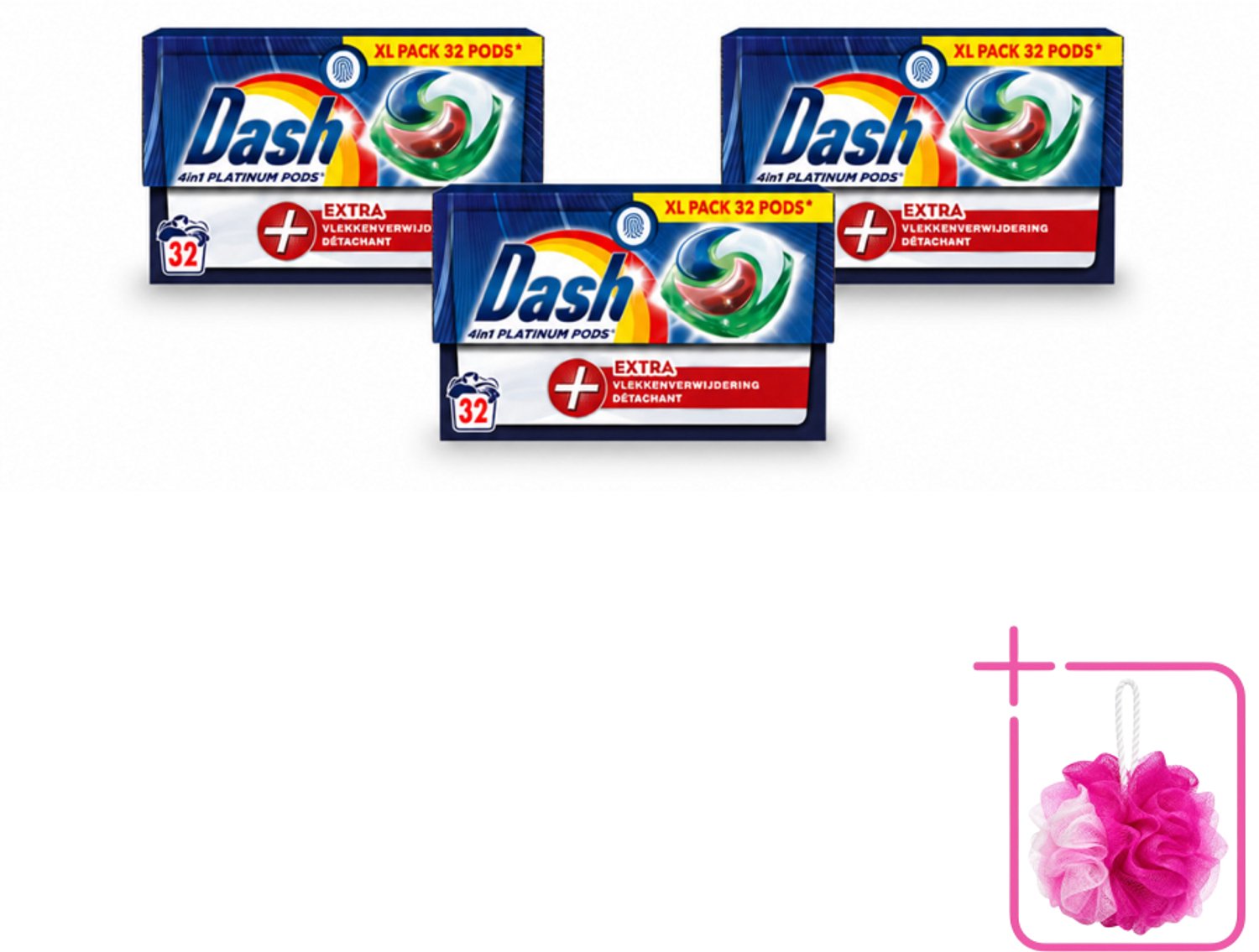 3 x Dash - 4in1 Pods +Extra Vlekkenverwijderaar - Wasmiddelcapsules - Intensieve Reiniging - 32 Wasbeurten - Bulkverpakking - Wasmiddel - Douchemop - Wasbeurt