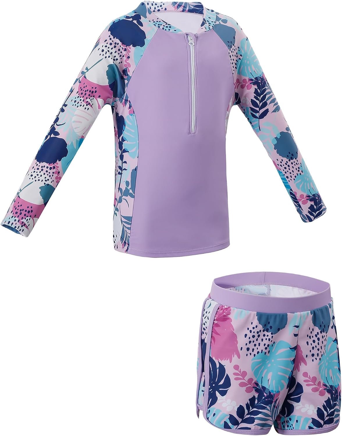 2 stuks meisjes rashguard badpak lange mouwen vest en shorts set UV-bescherming badmode