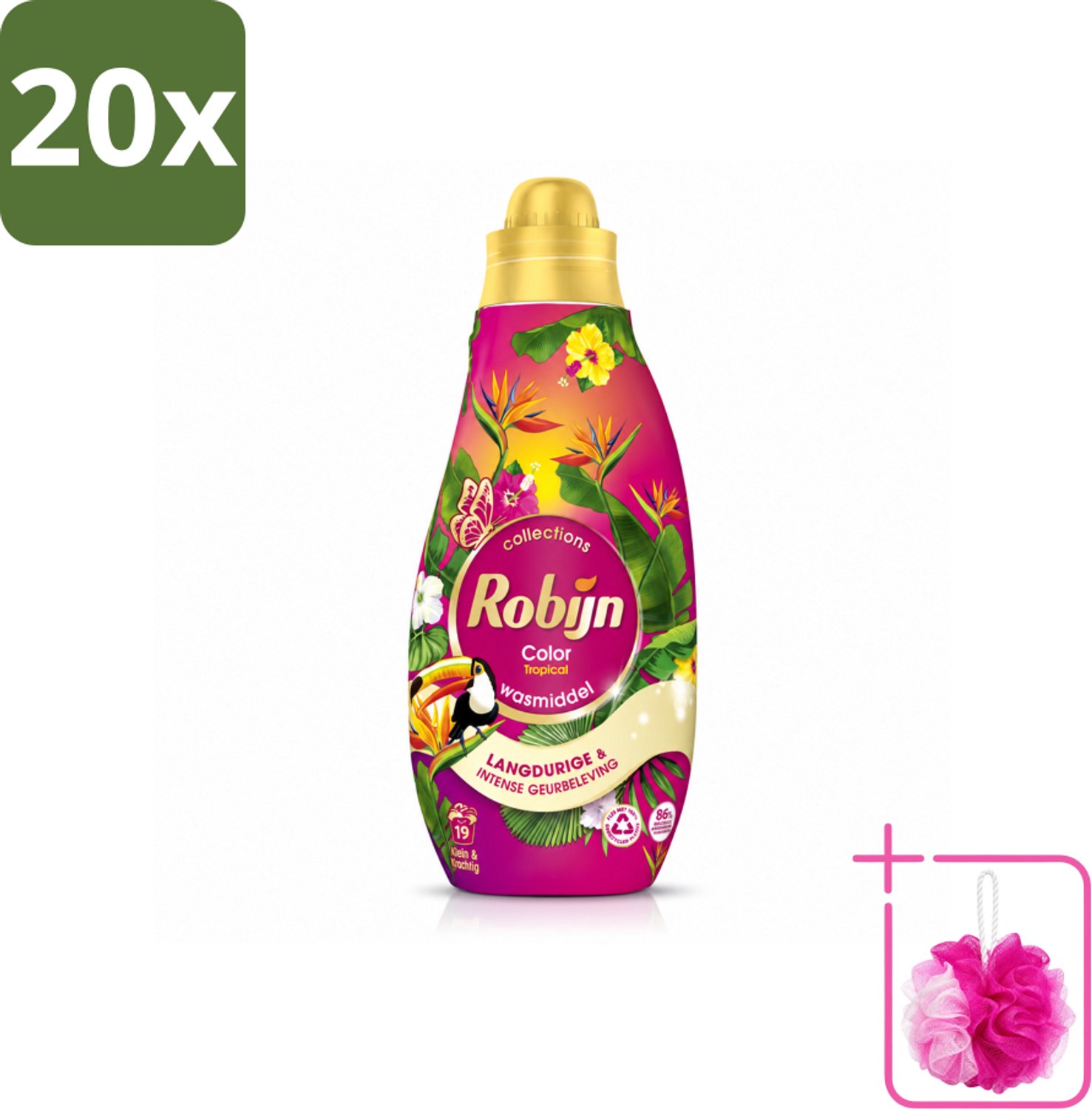 20 x Robijn - Klein & Krachtig Color Tropical - Wasmiddel - 19 Wasbeurten - 665 ml - Bulkverpakking - Kleurbehoud - Douchemop - Wasmiddel