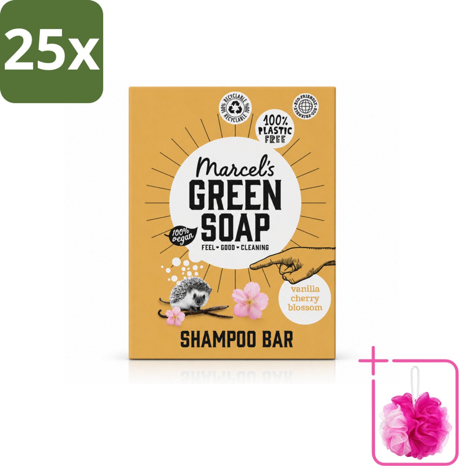 25 x Marcel's Green Soap - Shampoobar - Vanilla & Cherry Blossom - Versterkt & verzorgt - 90 gr - Bulkverpakking - Shampoobar - Douchemop - Natuurlijke shampoo