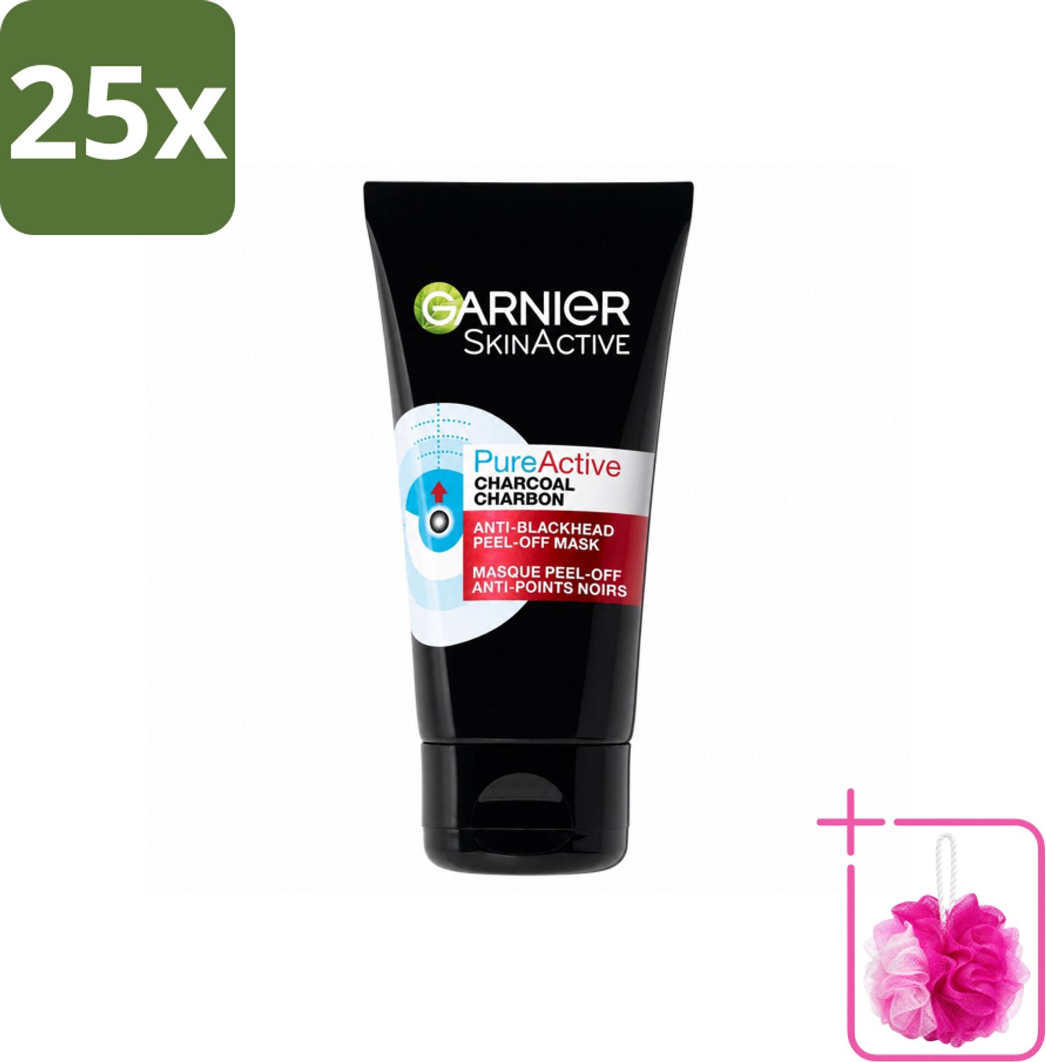 25 x Garnier - Pure Active - Peel-Off Masker - Charcoal - 50 ml - Bulkverpakking - Huid reinigen - Douchemop - Houtskool masker