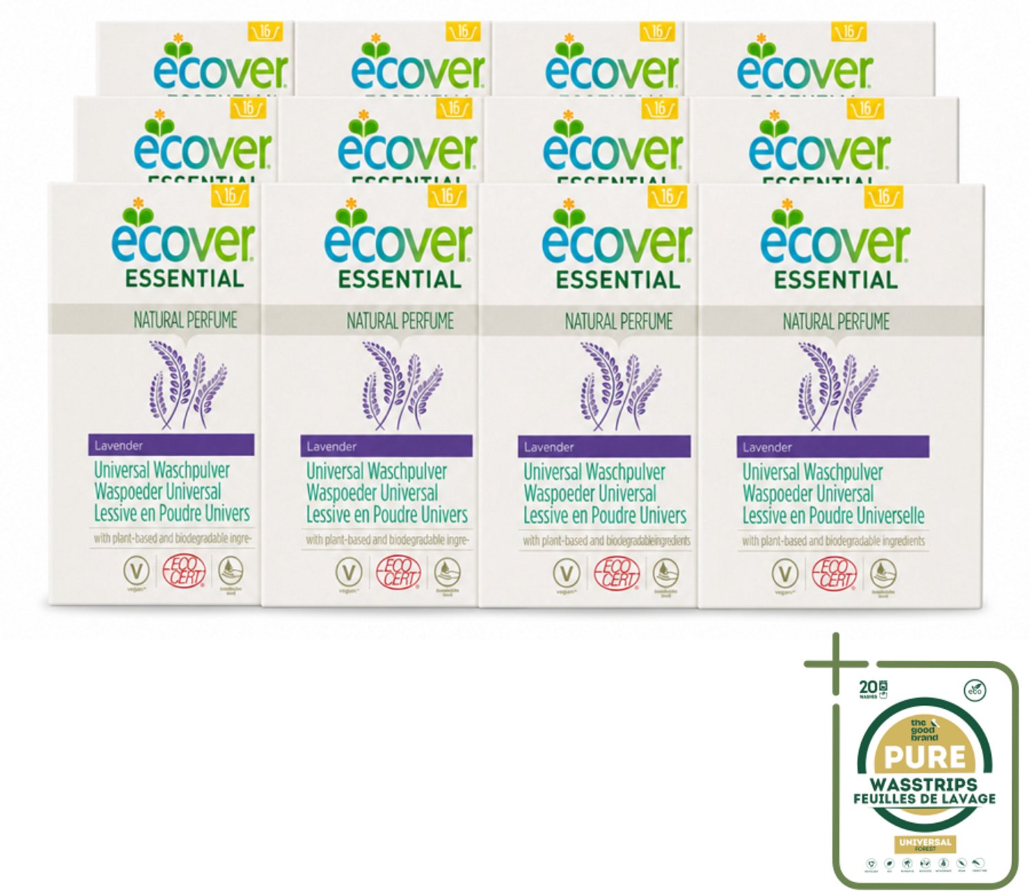 12 x Ecover - Waspoeder Essential - Universal - 1,2 kg - Wasstrips - Waspoeder - Witte Was - Plantaardig Waspoeder - Biologisch Afbreekbaar - Milieuvriendelijk Waspoeder