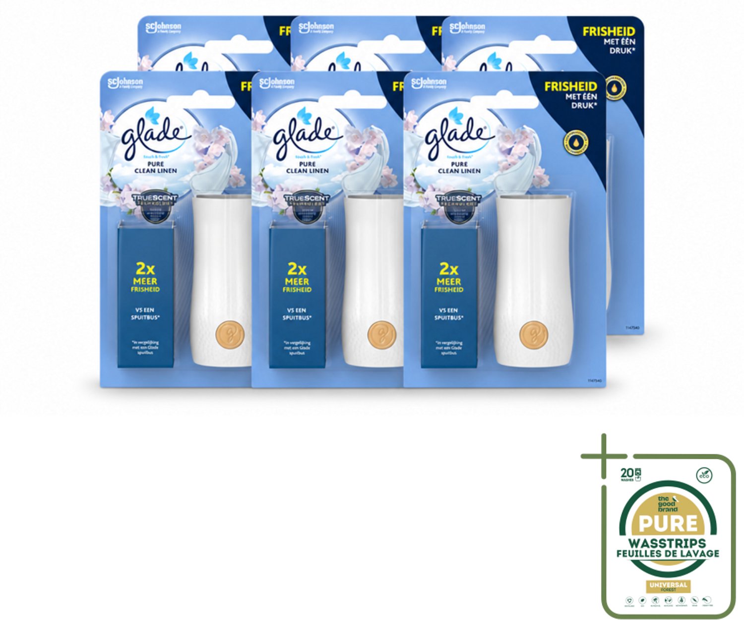 6 x Glade - Houder Touch & Fresh - Pure Clean Linen - 10 ml - Wasstrips - Luchtverfrisser - Geurhouder - Frisse Geur - Geur In Badkamer - Geur In Toilet