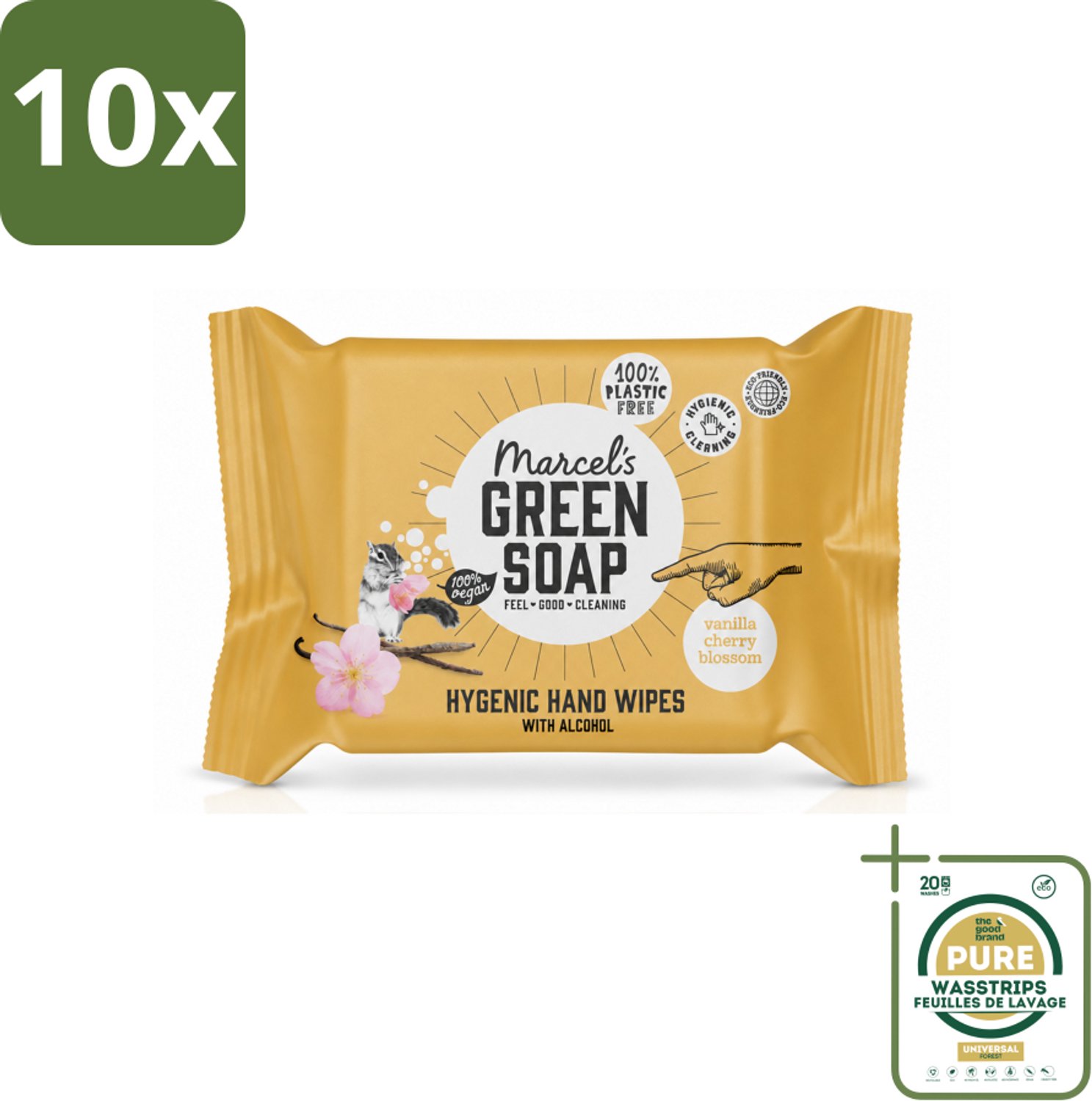 10 x Marcel's Green Soap - Hand doekjes - Vanille & Cherry Blossom - Mild & handig - 15 Doekjes - Wasstrips - Handdoekjes - Handdoek - Handdoekje - Handdoekje Vanille En Kersenbloesem - Handdoekje Voor Handen
