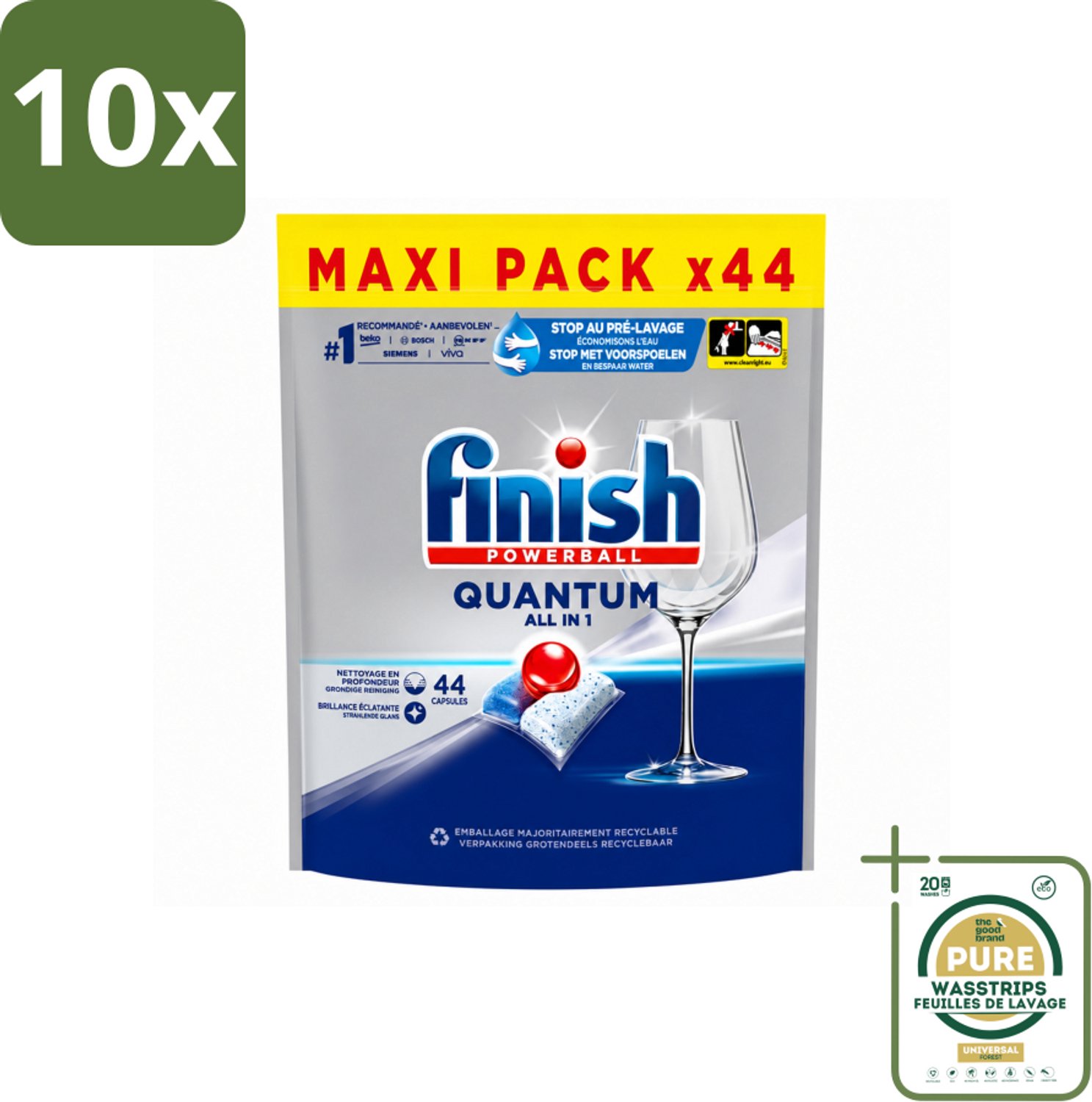 10 x Finish - Vaatwasmiddel - Quantum All in One Regular - Alles-in-1 Kracht - 44 capsules - Wasstrips - Vaatwasmiddel - Reinigingscapsule - Quantum - Alles-in-1 - Glans