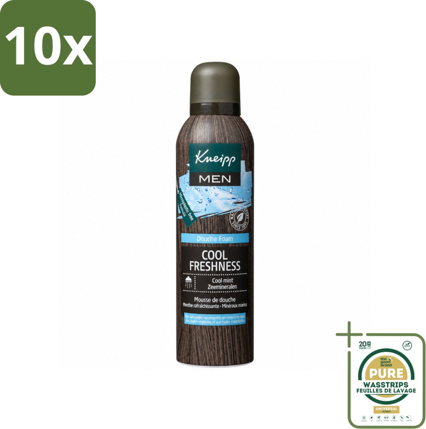 10 x Kneipp - Douche schuim - Men Cool Freshness - Frisse geur - 200 ml - Wasstrips - Douche Schuim Mannen - Frisse Geur - Natuurlijke Ingrediënten - Huid Verzorging - Schuim Voor Douche